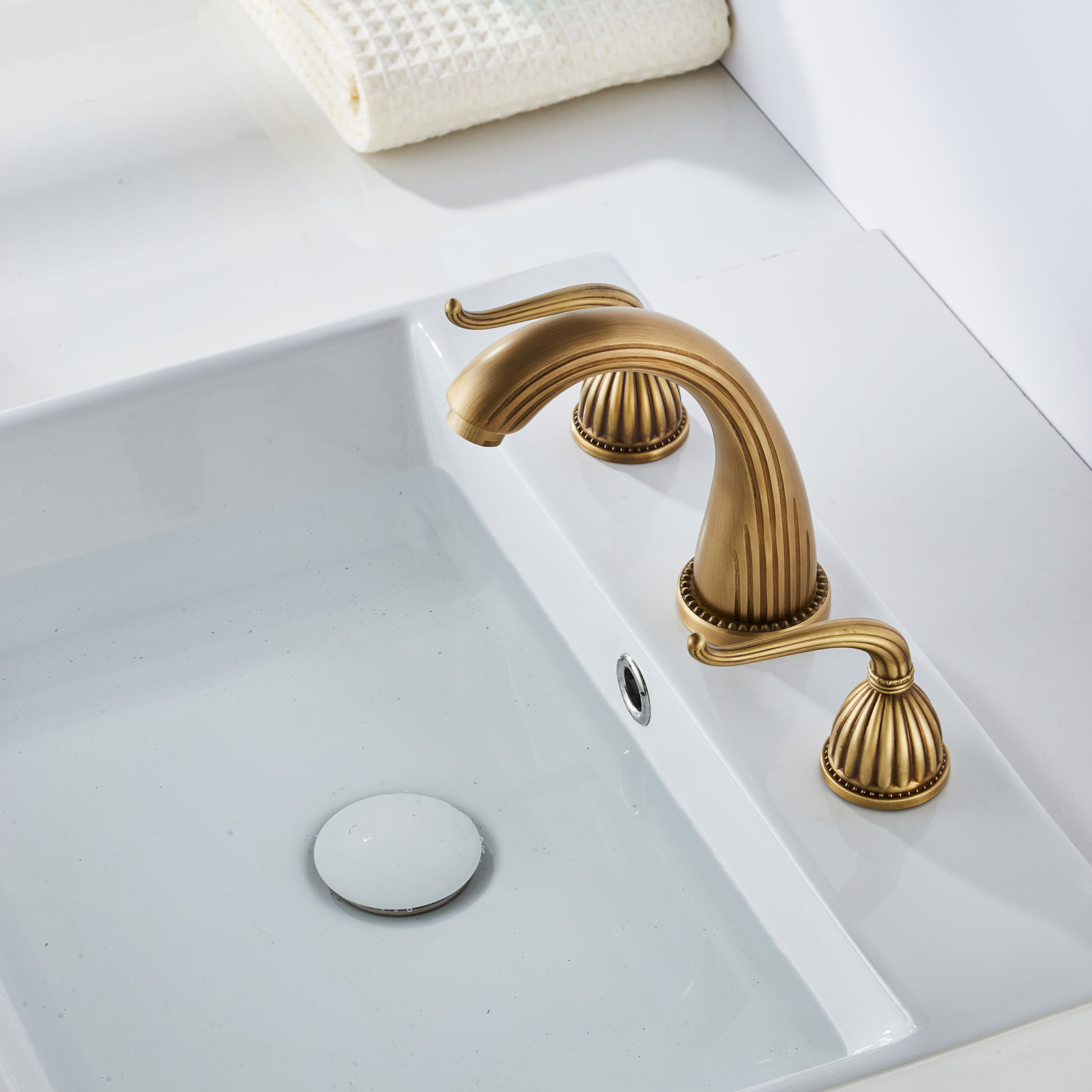 Wovier Widespread Faucet,Three Handle Two Hole Bathroom sink Faucet-W8441-17