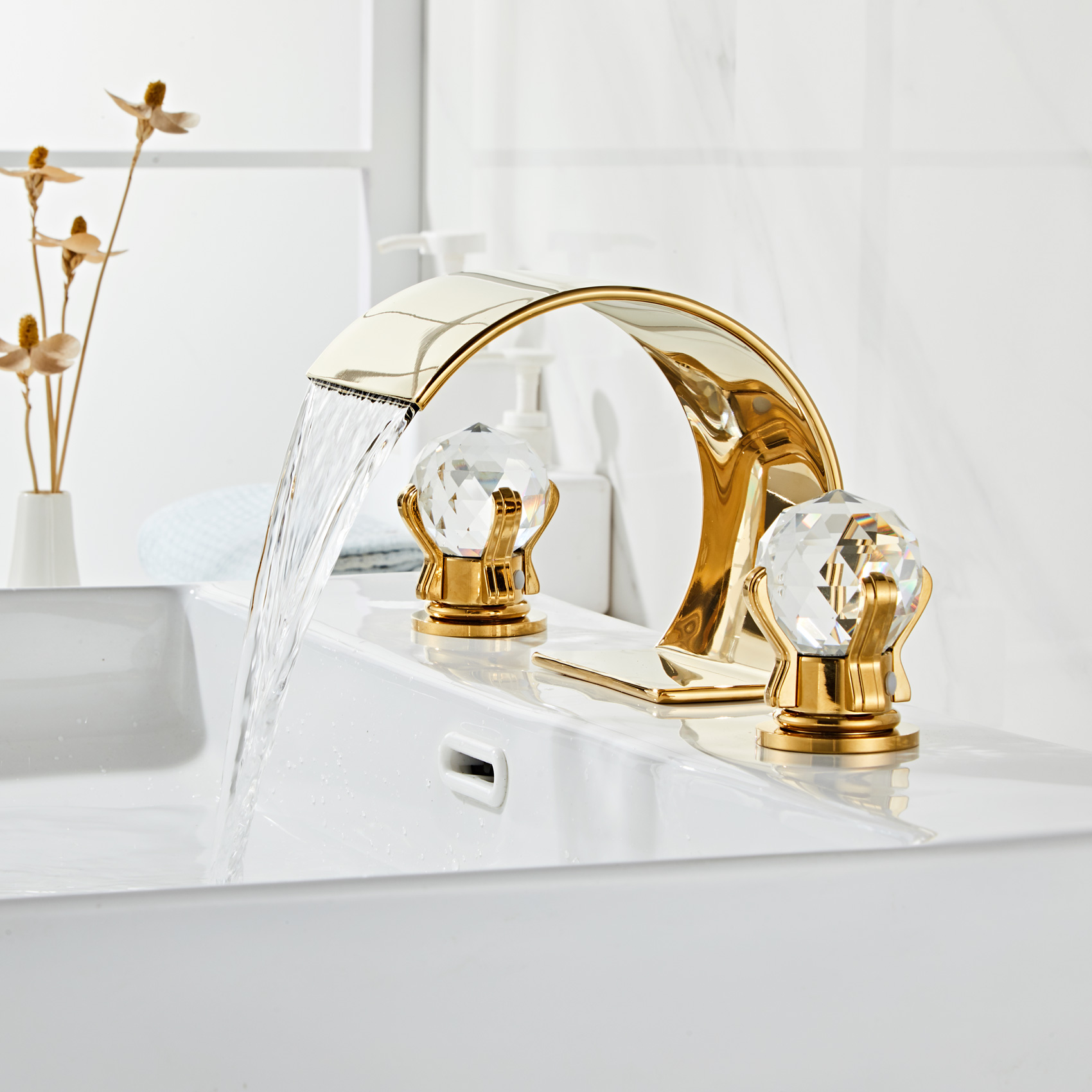 Wovier Widespread Faucet,Three Handle Two Hole Bathroom sink Faucet-W8429-4