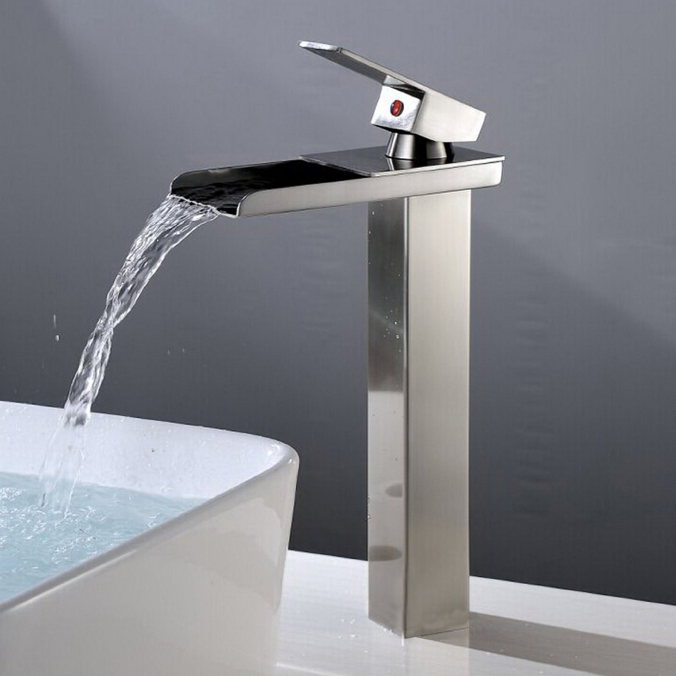 Wovier Waterfall Vessel Faucet, Single Handle Single Hole Bathroom Faucet - w8229-1