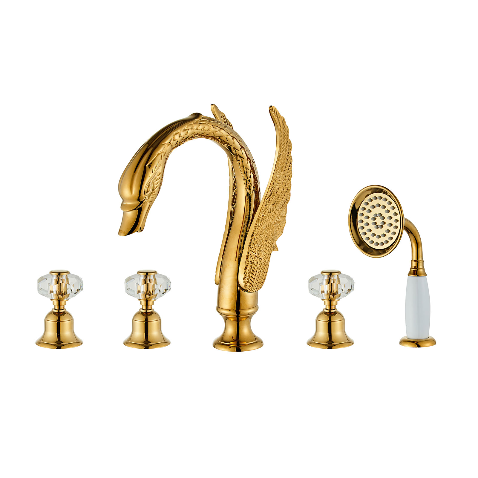 Wovier Bathtub Faucets Set,Three Handles Five Holes with Handheld Sprayer – W8703-04