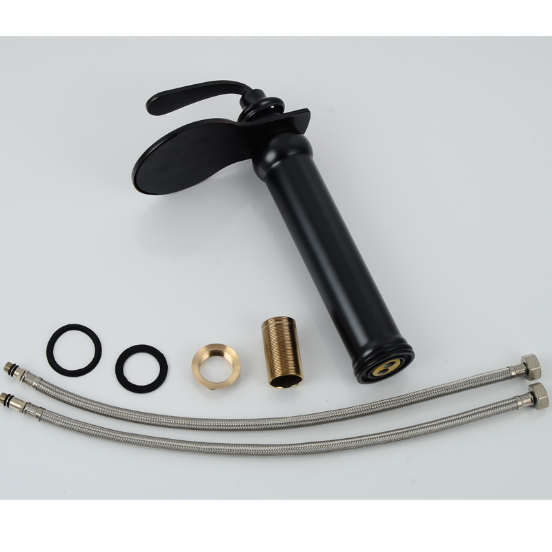 Wovier Waterfall Vessel Faucet with Supply Hose,Single Handle Single Hole Bathroom Faucet W8295-11