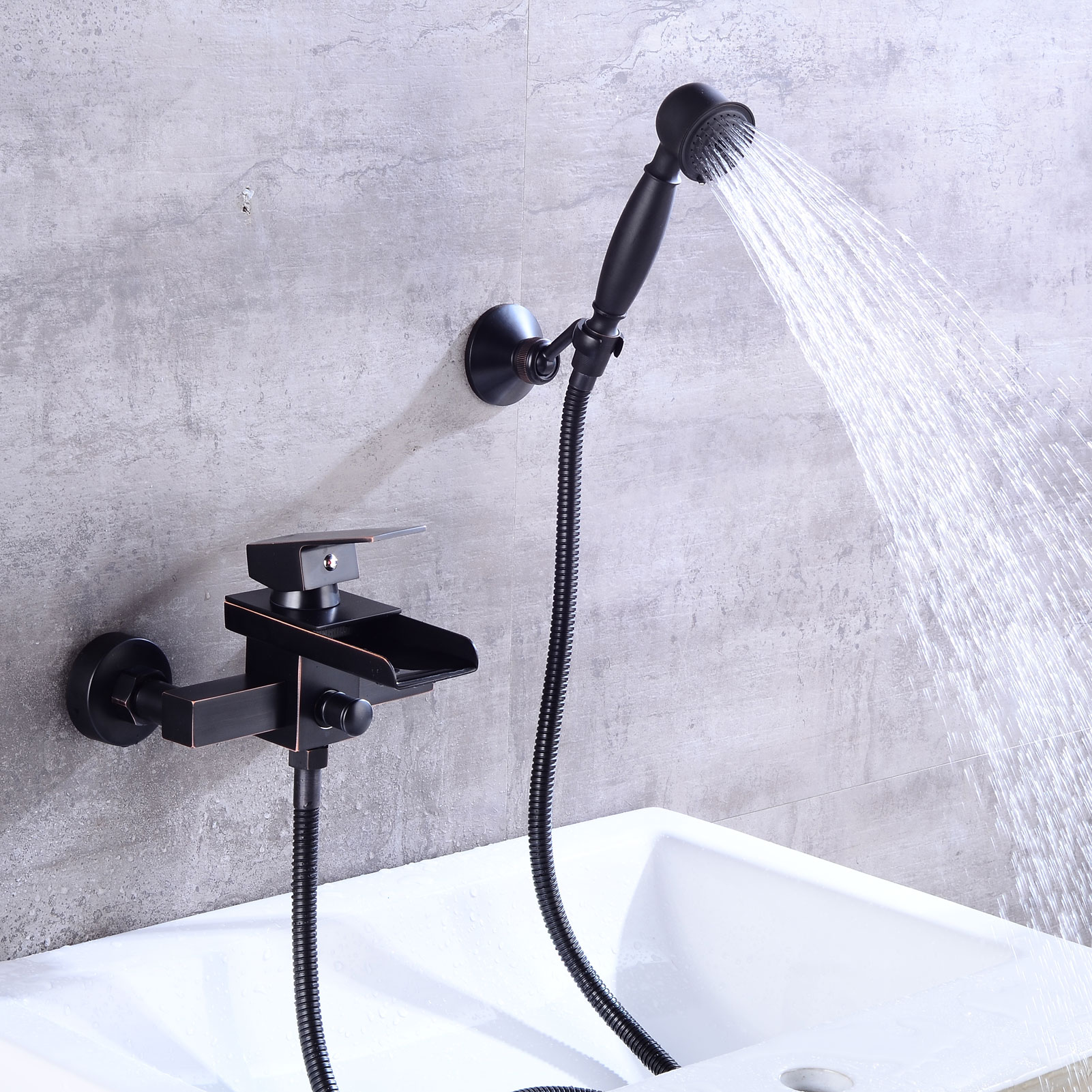 Wovier Waterfall Wall Mounted Waterfall Tub Filler with Hand Shower W8805