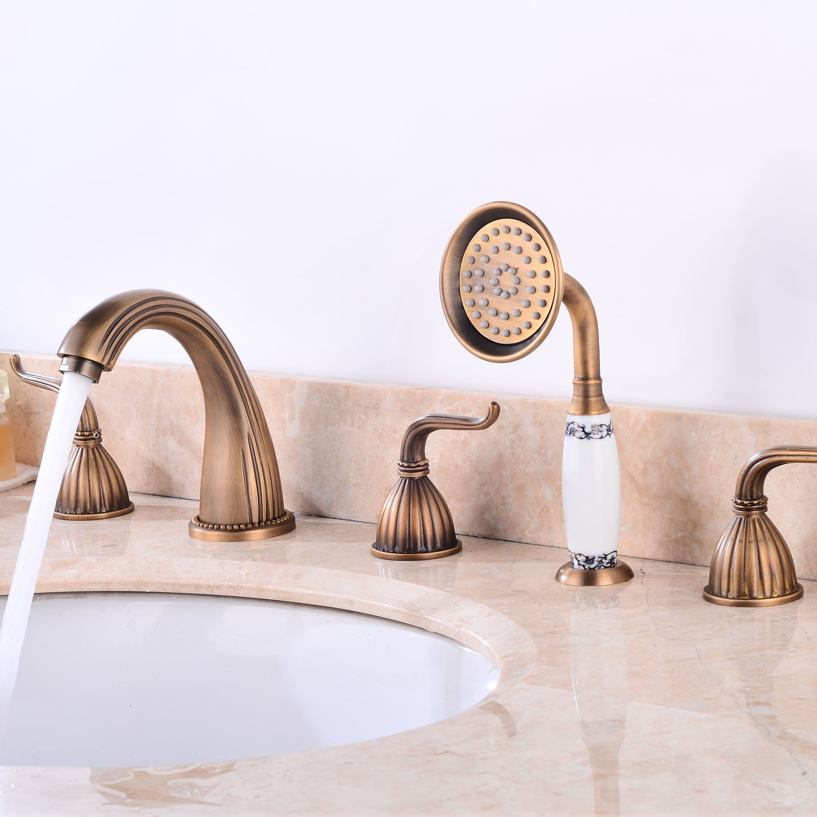 Wovier Bathtub Faucets Set,Three Handles Five Holes with Handheld Sprayer – W8771-15