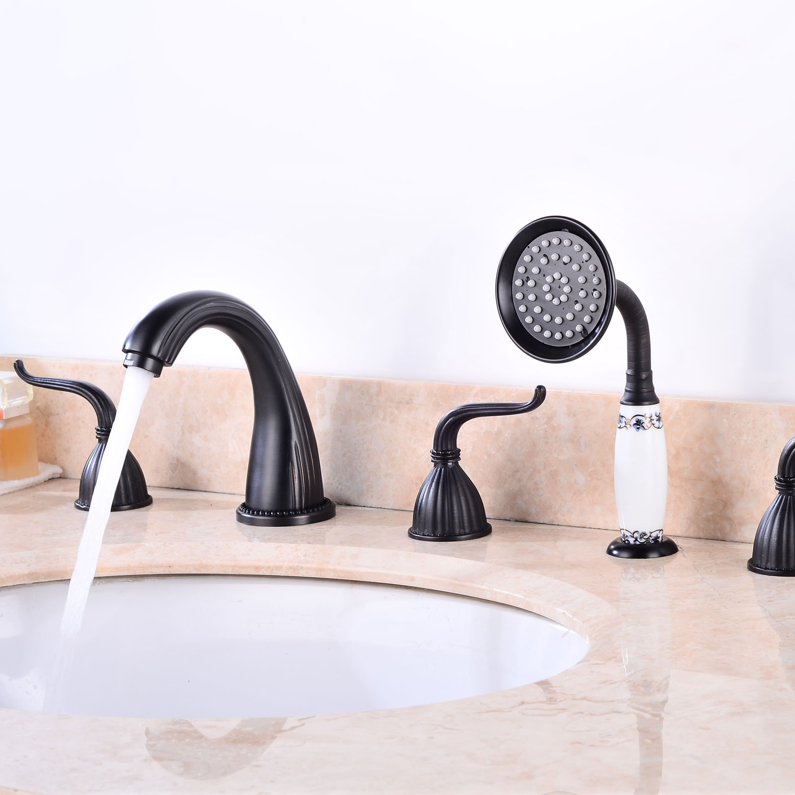 Wovier Bathtub Faucets Set,Three Handles Five Holes with Handheld Sprayer – W8771-2