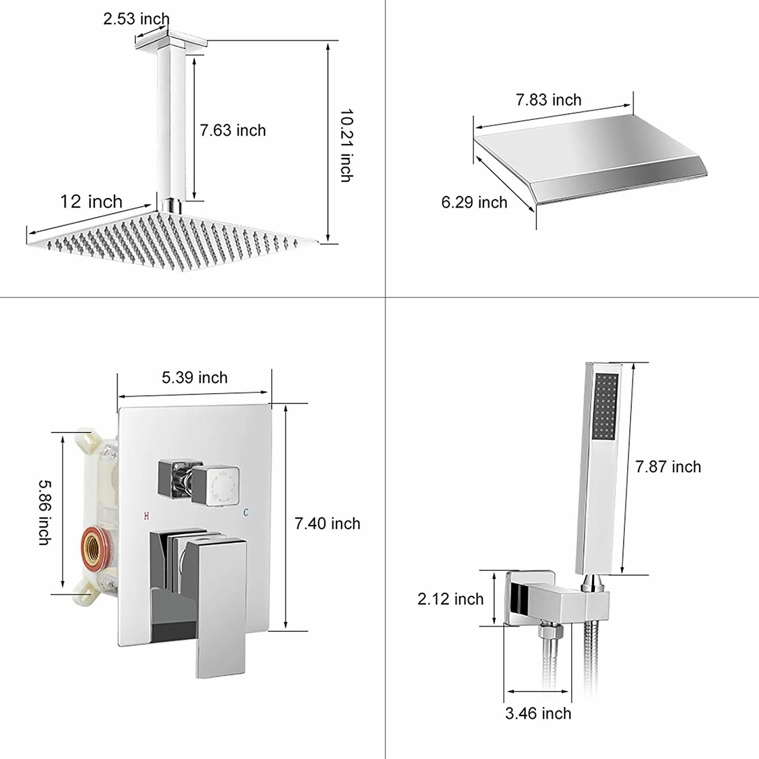Wovier Shower System Rain Shower Handheld Sprayer with Shower Hose - W8812-12