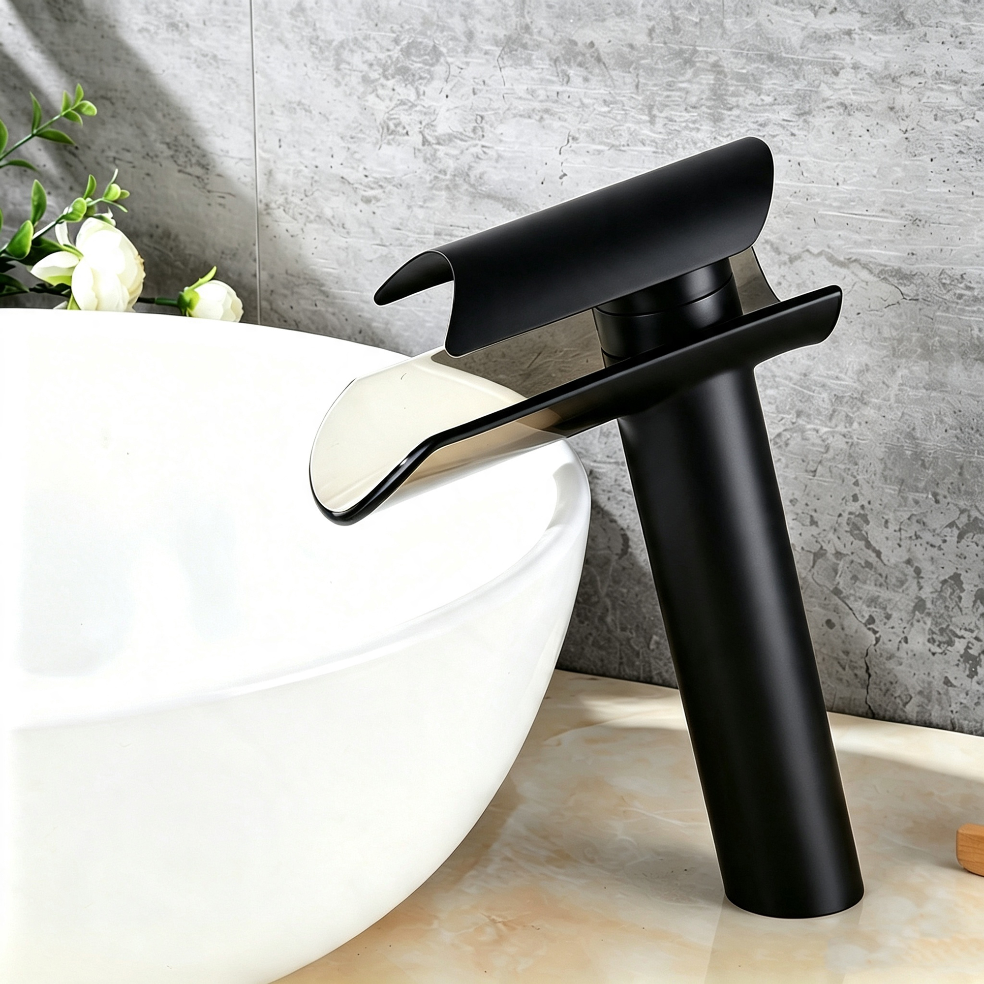 Wovier Waterfall Vessel Faucet with Supply Hose,Single Handle Single Hole Glass Bathroom Faucet W8215