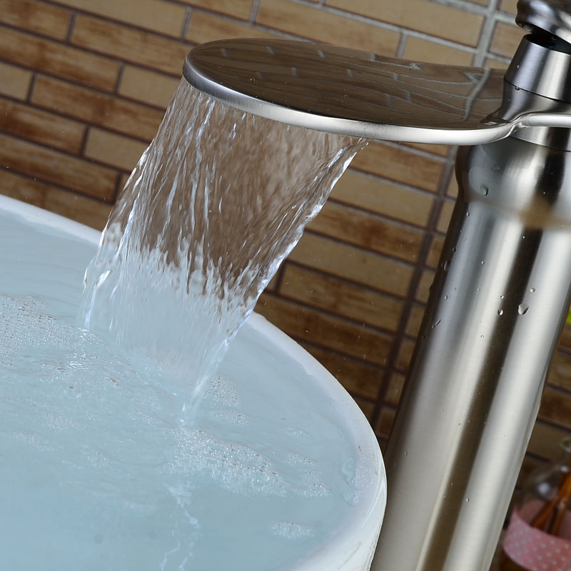 Wovier Waterfall Vessel Faucet with Supply Hose,Single Handle Single Hole Bathroom Faucet W8295-6