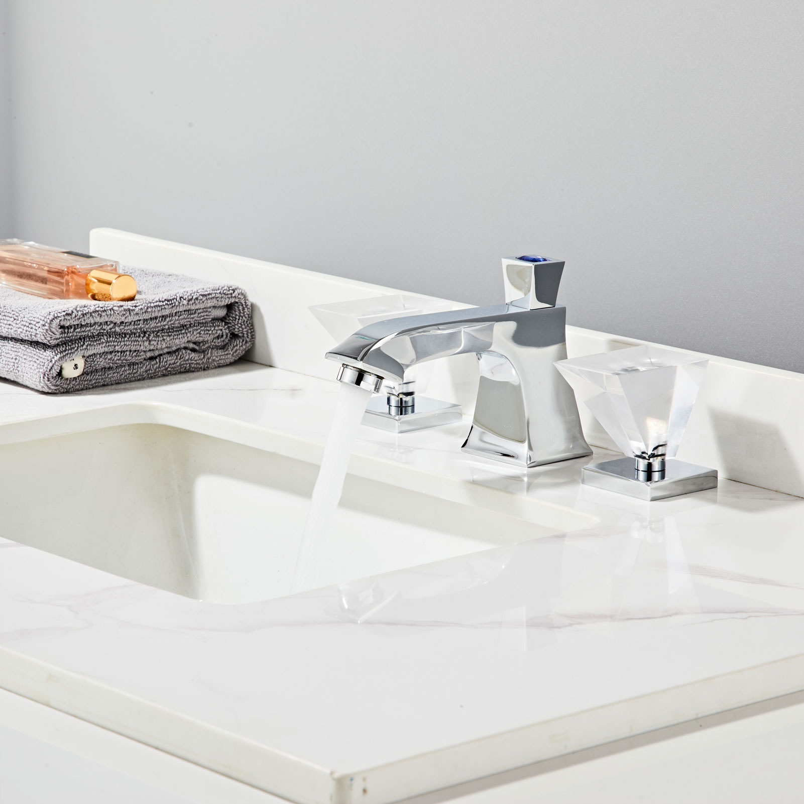 Wovier Widespread Faucet with Supply Hose,Three Handle Two Hole Bathroom Faucet W8435