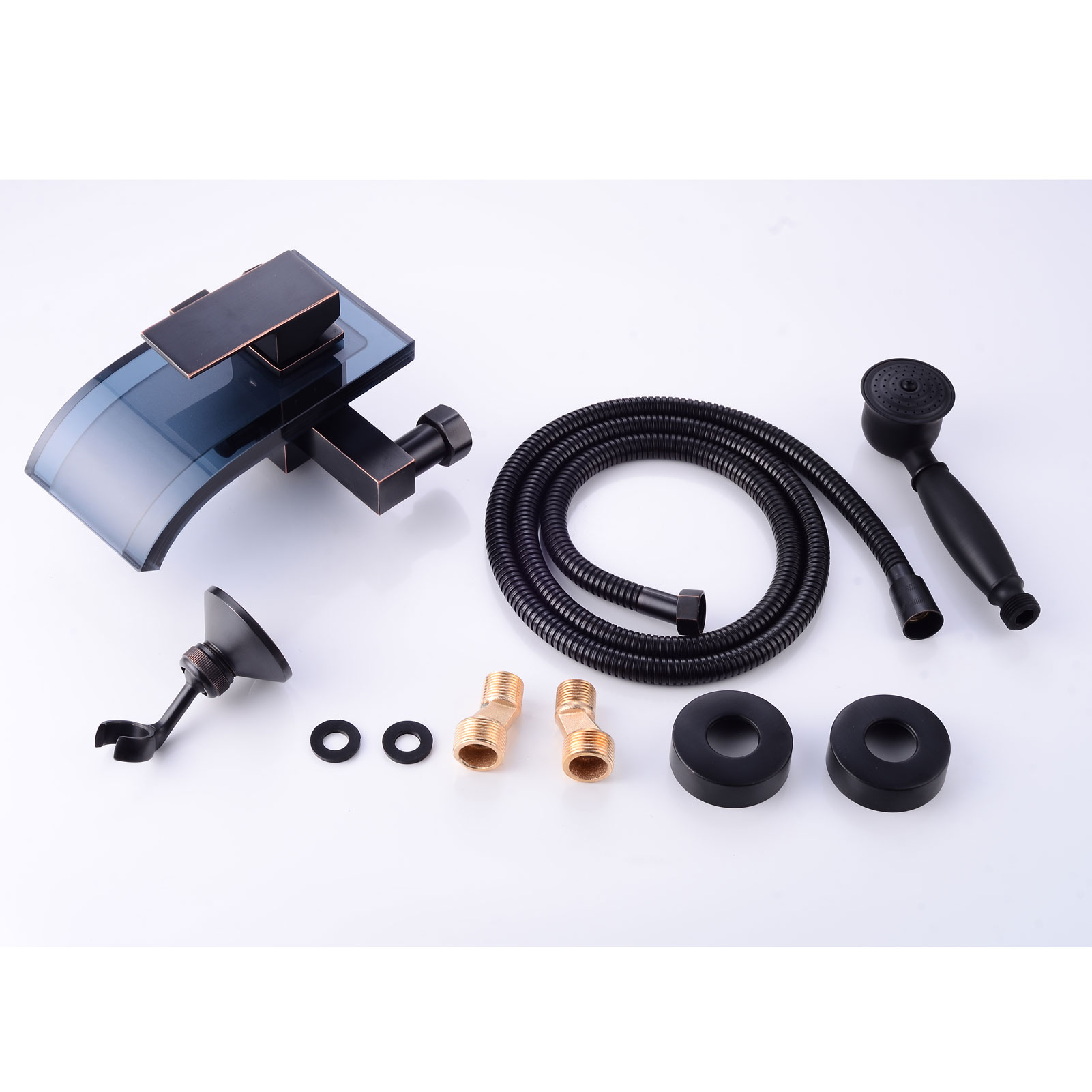 Wovier Waterfall Wall Mounted Waterfall Glass Tub Filler with Hand Shower W8802