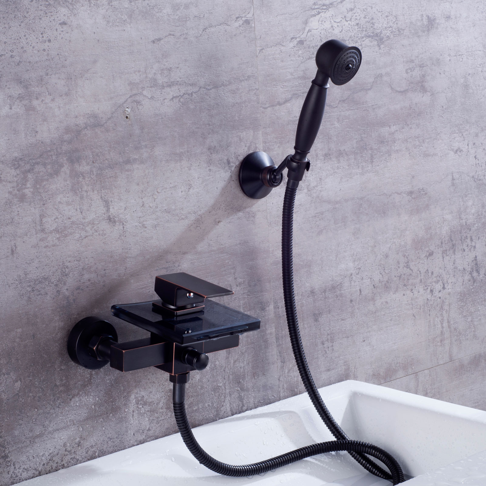 Wovier Waterfall Wall Mounted Waterfall Glass Tub Filler with Hand Shower W8803