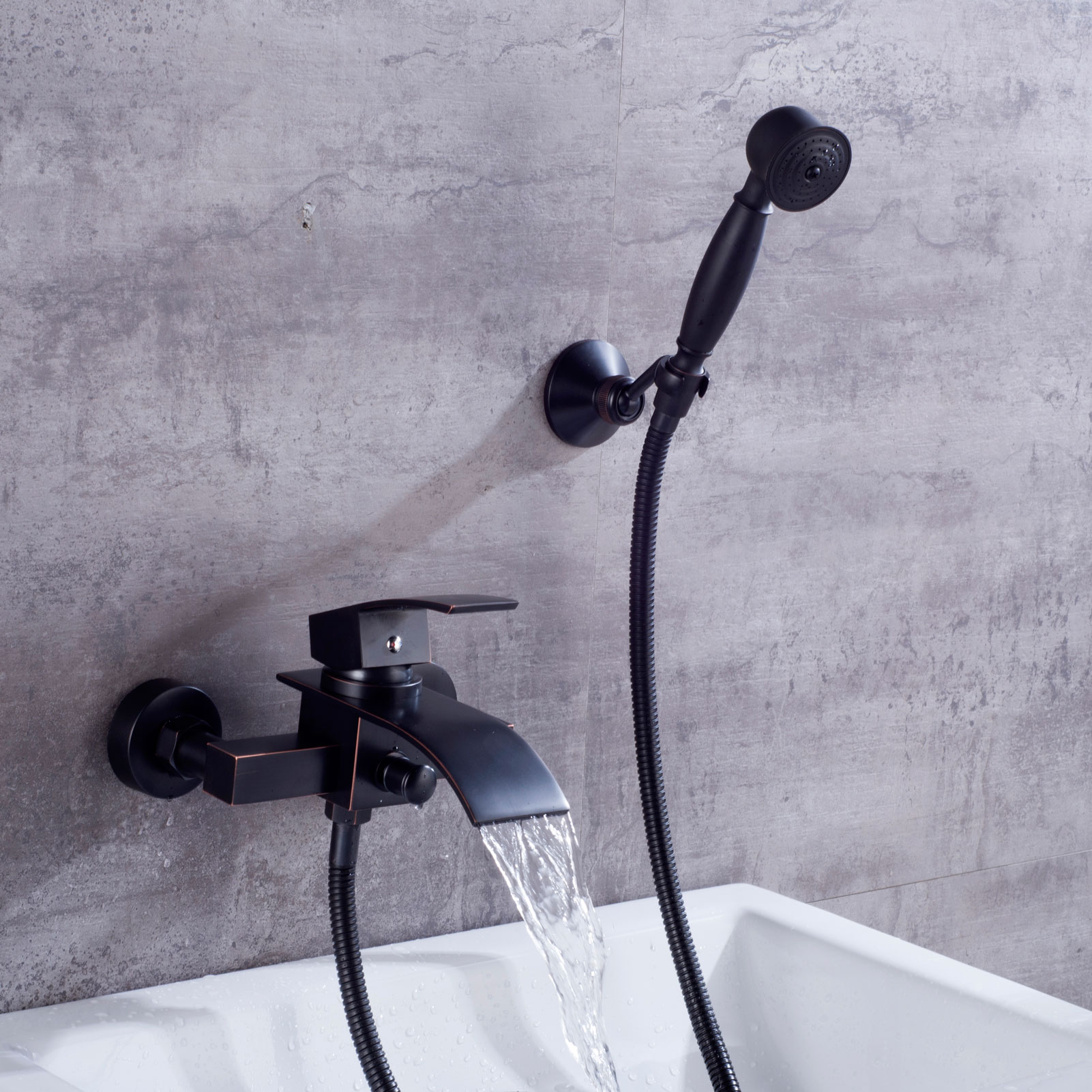 Wovier Waterfall Wall Mounted Waterfall Tub Filler with Hand Shower W8804