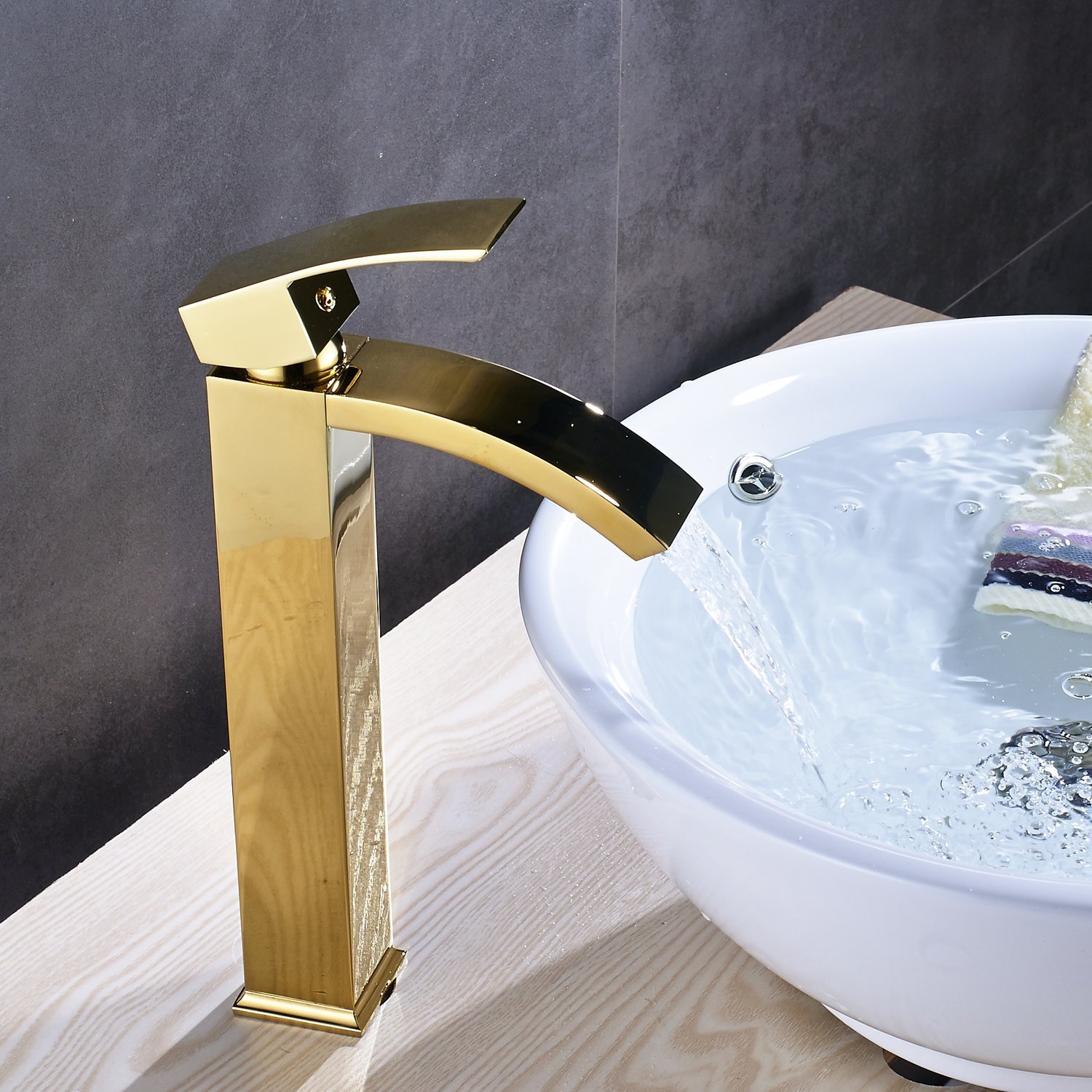 Wovier Waterfall Vessel Faucet, Single Handle Single Hole Bathroom Faucet - w8219-3