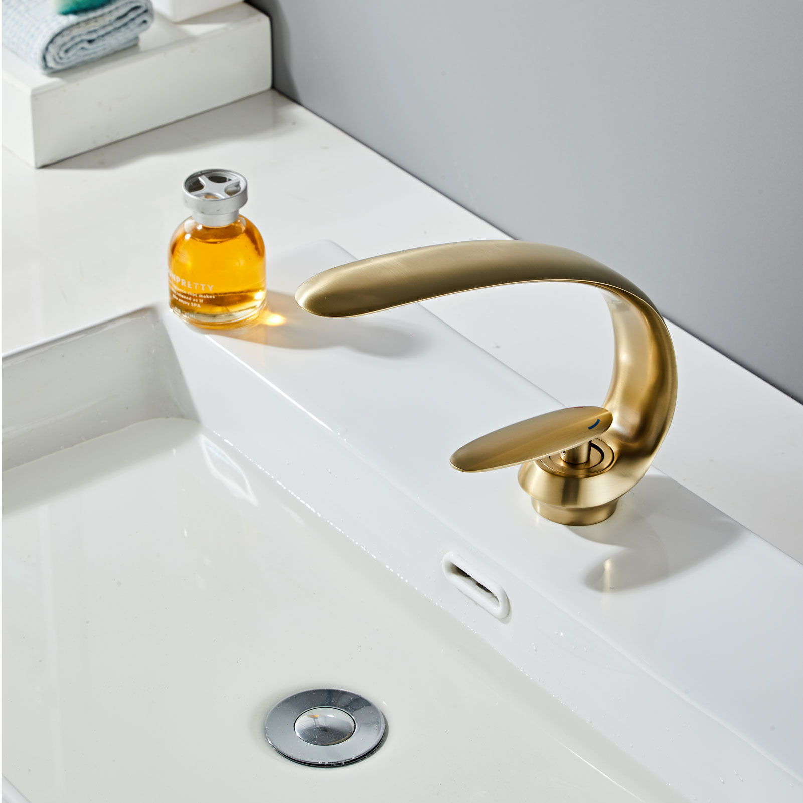 Wovier Bathroom Sink Faucet with Supply Hose,Single Handle Single Hole Lavatory Faucet W8349-4