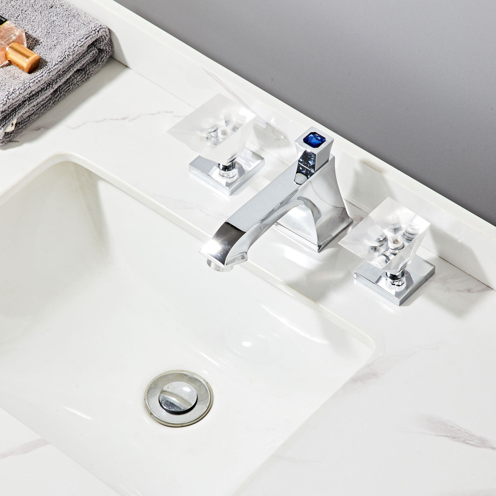 Wovier Widespread Faucet with Supply Hose,Three Handle Two Hole Bathroom Faucet W8435