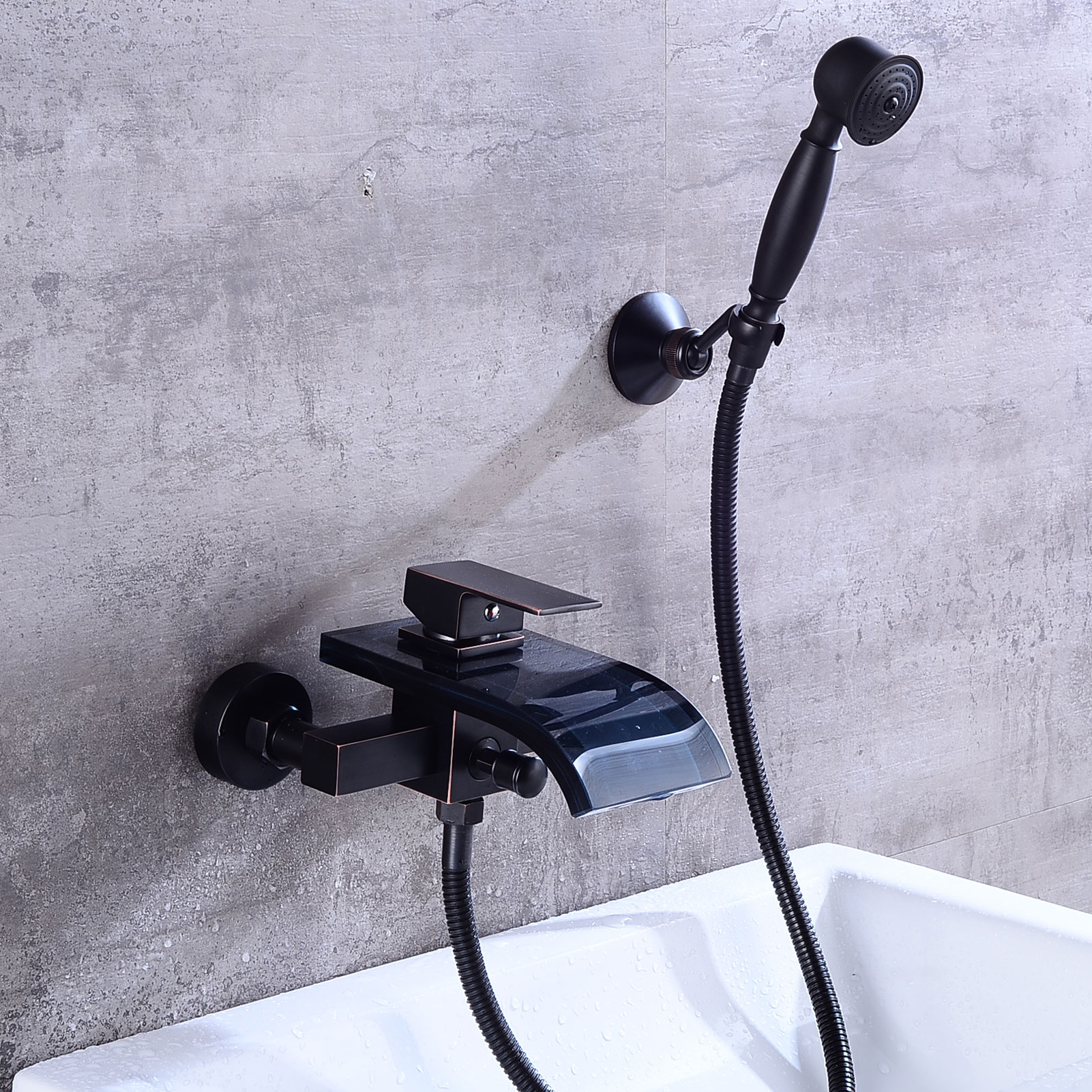 Wovier Waterfall Wall Mounted Waterfall Glass Tub Filler with Hand Shower W8802
