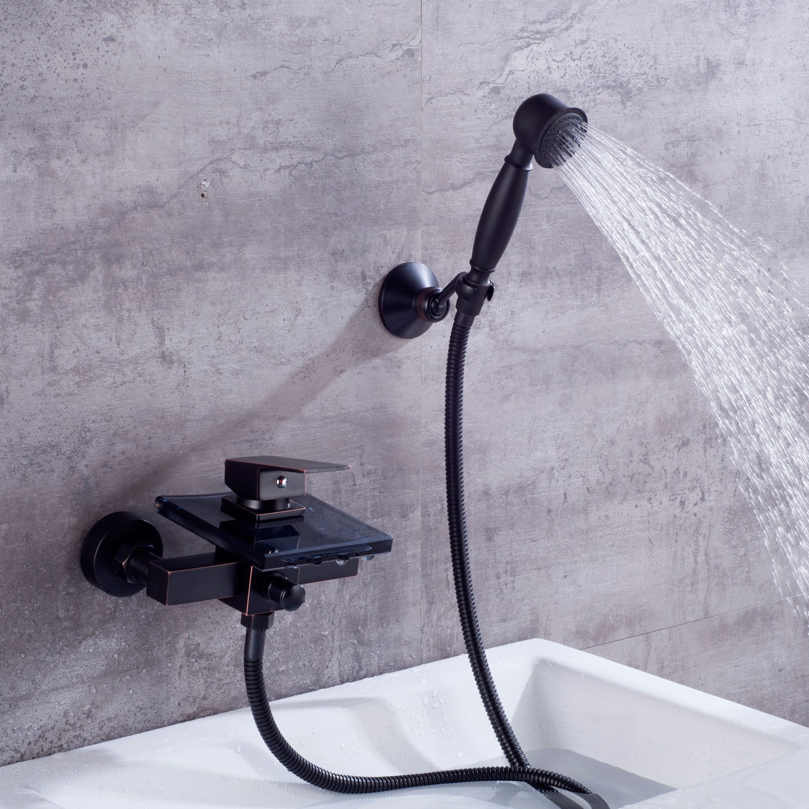 Wovier Waterfall Wall Mounted Waterfall Glass Tub Filler with Hand Shower W8803