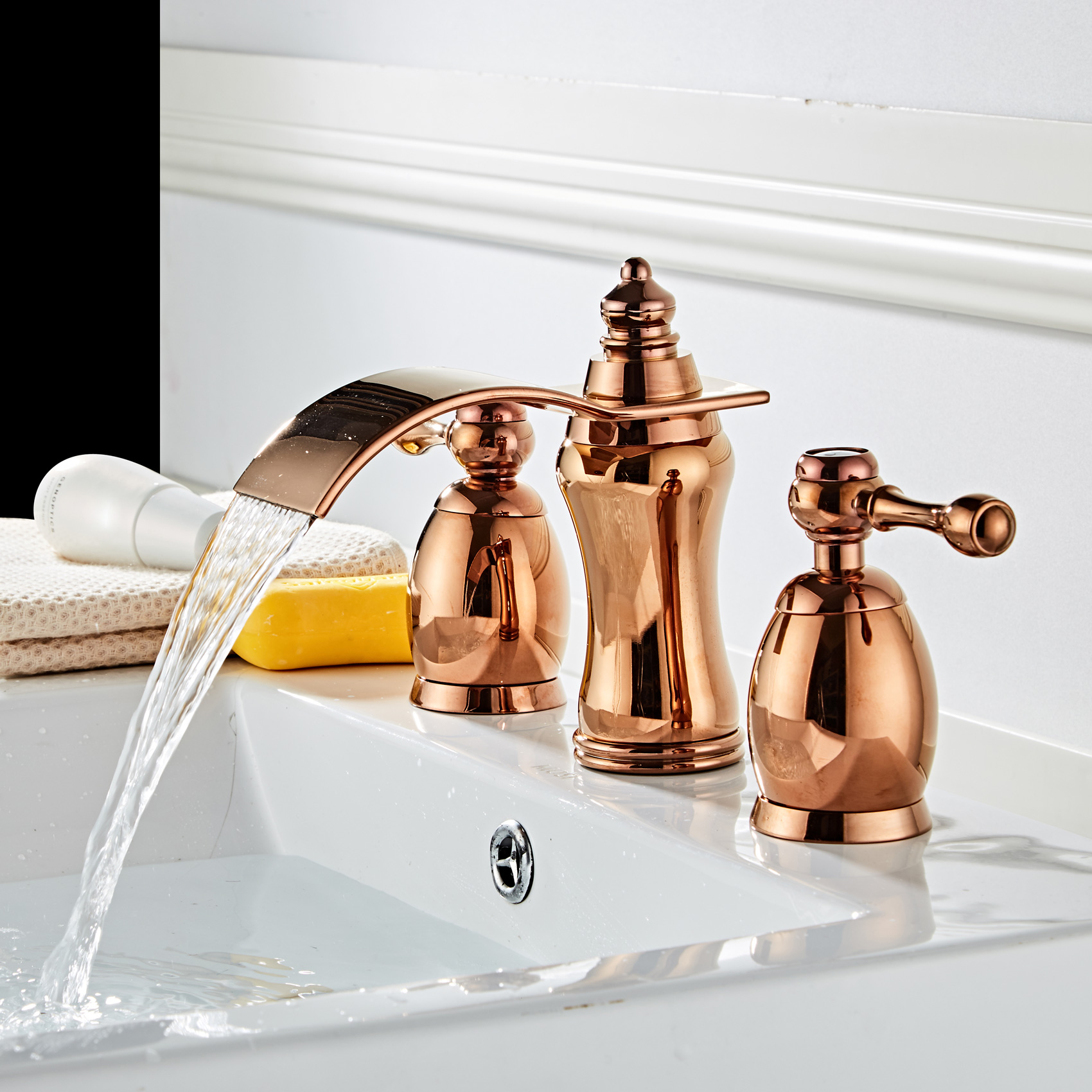 Wovier Widespread Faucet,Three Handle Two Hole Bathroom sink Faucet-W8414-28