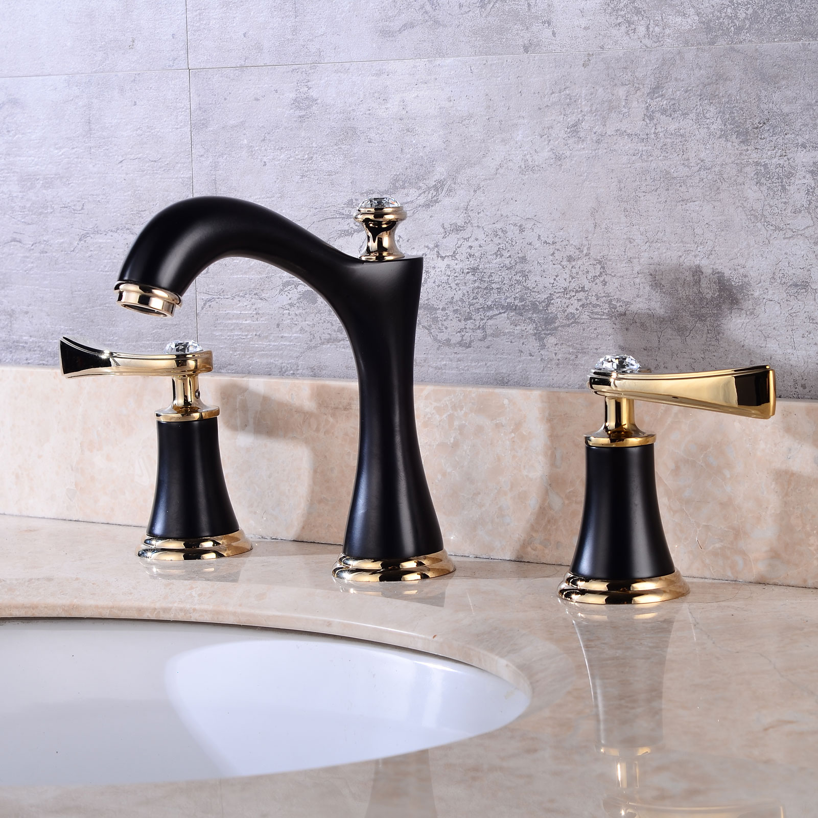 Wovier Widespread Faucet with Supply Hose,Three Handle Two Hole Bathroom Faucet W8408-4