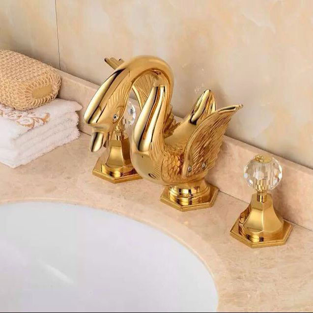 Wovier Swan Widespread Faucet with Supply Hose,Three Handle Two Hole Bathroom Faucet W8443-2