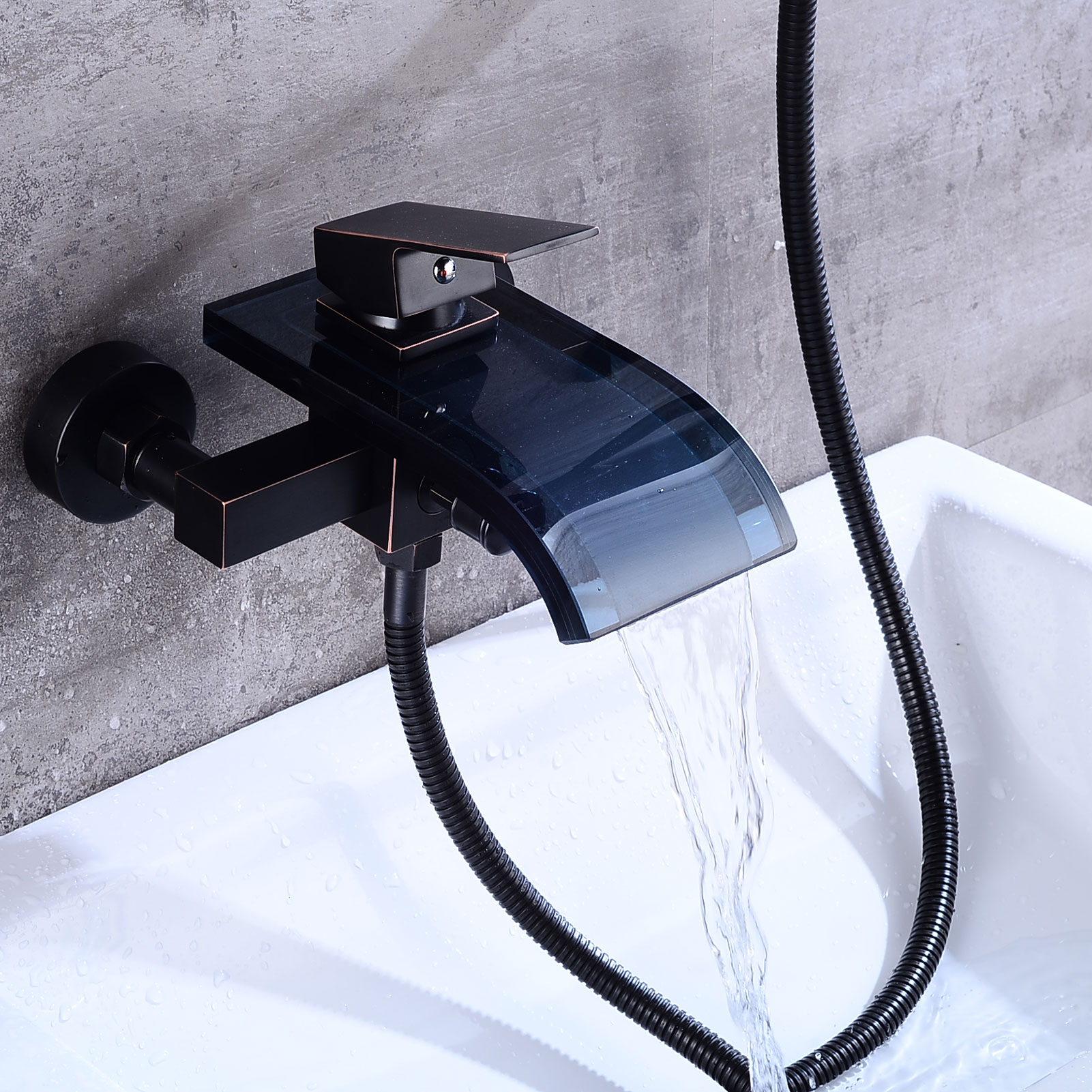 Wovier Waterfall Wall Mounted Waterfall Glass Tub Filler with Hand Shower W8802