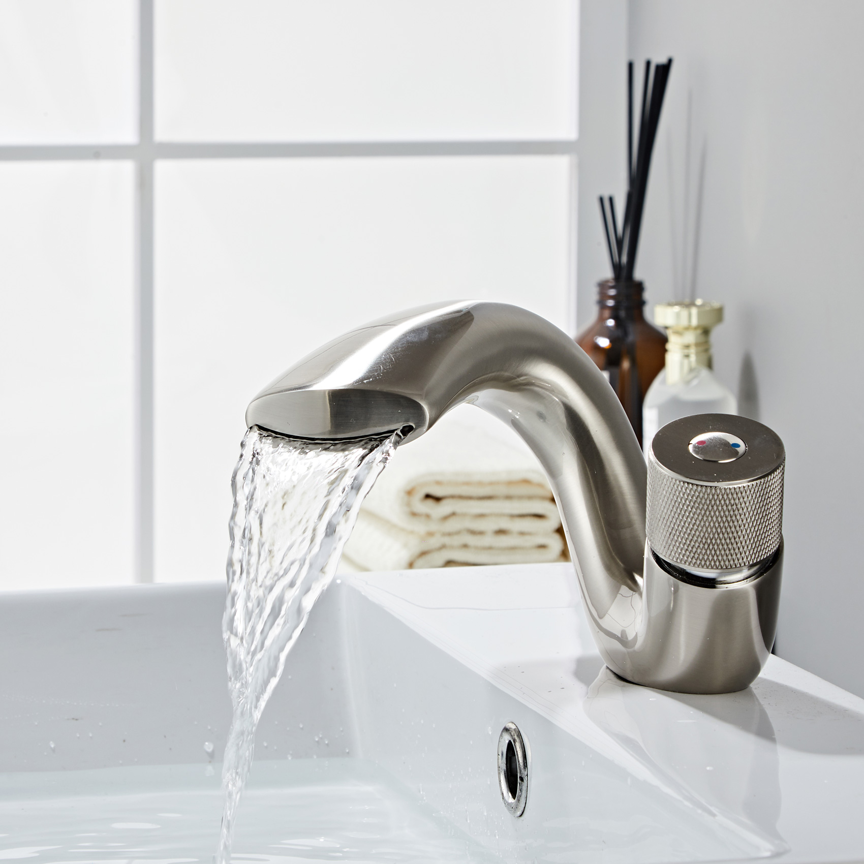 Wovier Waterfall Bathroom Sink Faucet,Single Handle Single Hole Faucet-W8211-3