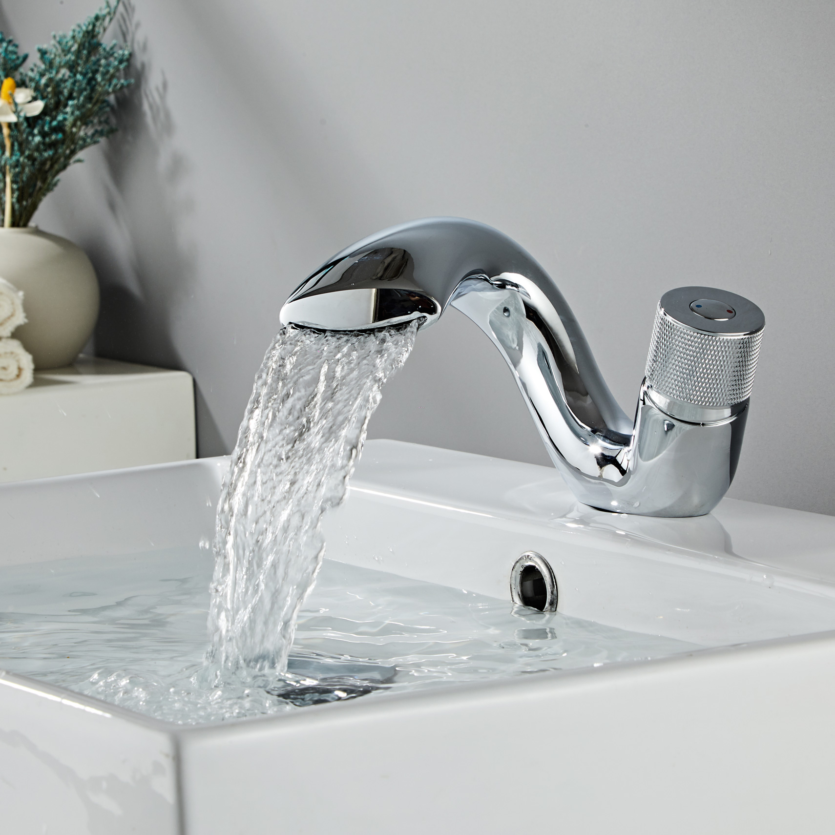 Wovier Waterfall Bathroom Sink Faucet,Single Handle Single Hole Faucet-W8211-9