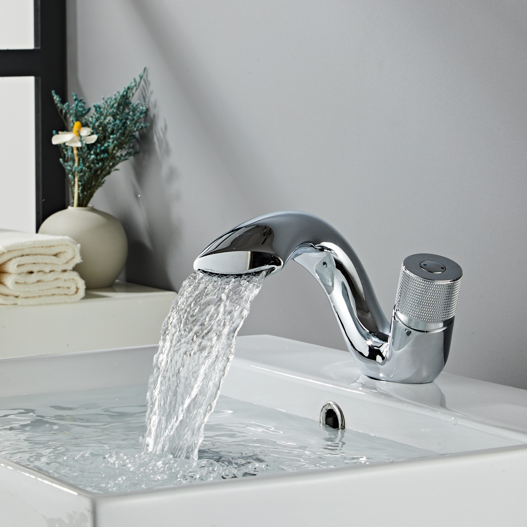 Wovier Waterfall Bathroom Sink Faucet,Single Handle Single Hole Faucet-W8211-1