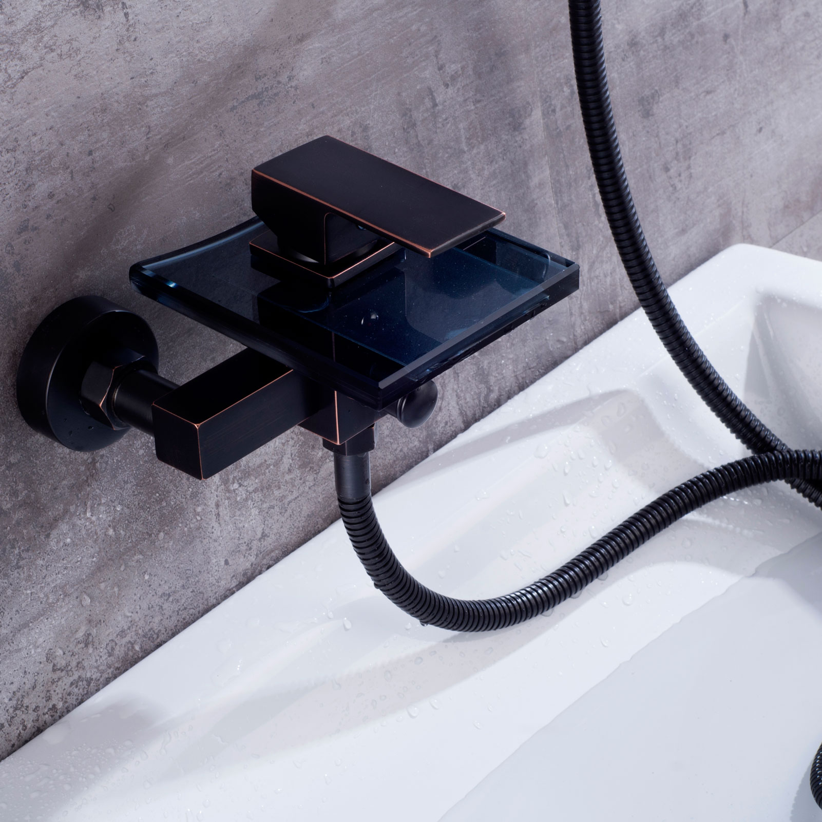 Wovier Waterfall Wall Mounted Waterfall Glass Tub Filler with Hand Shower W8803