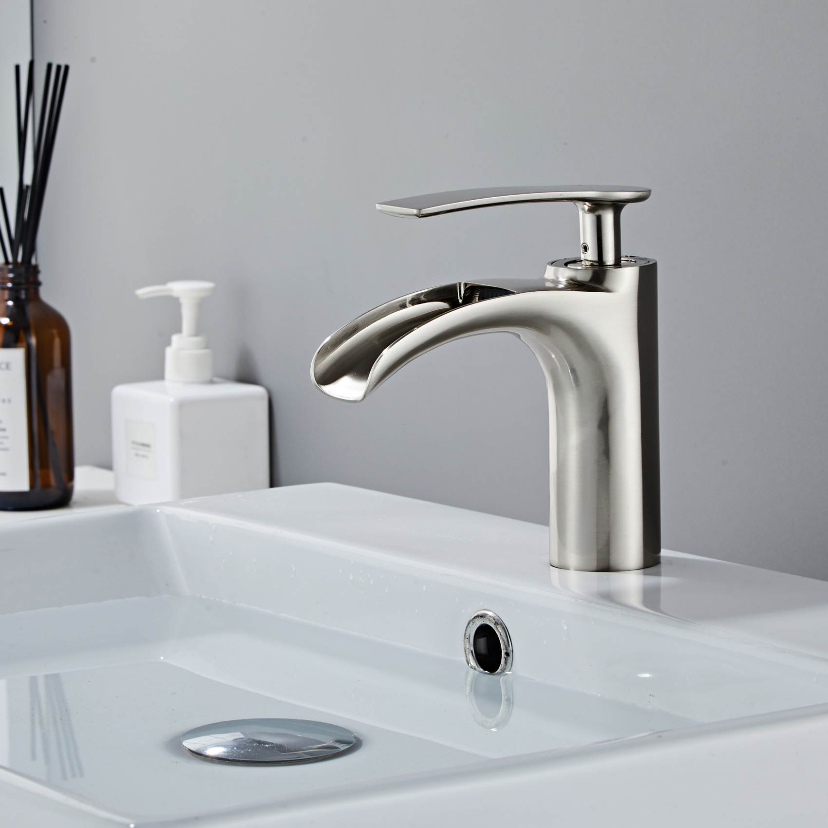 Wovier Waterfall Bathroom Sink Faucet,Single Handle Single Hole Faucet- W8252-12