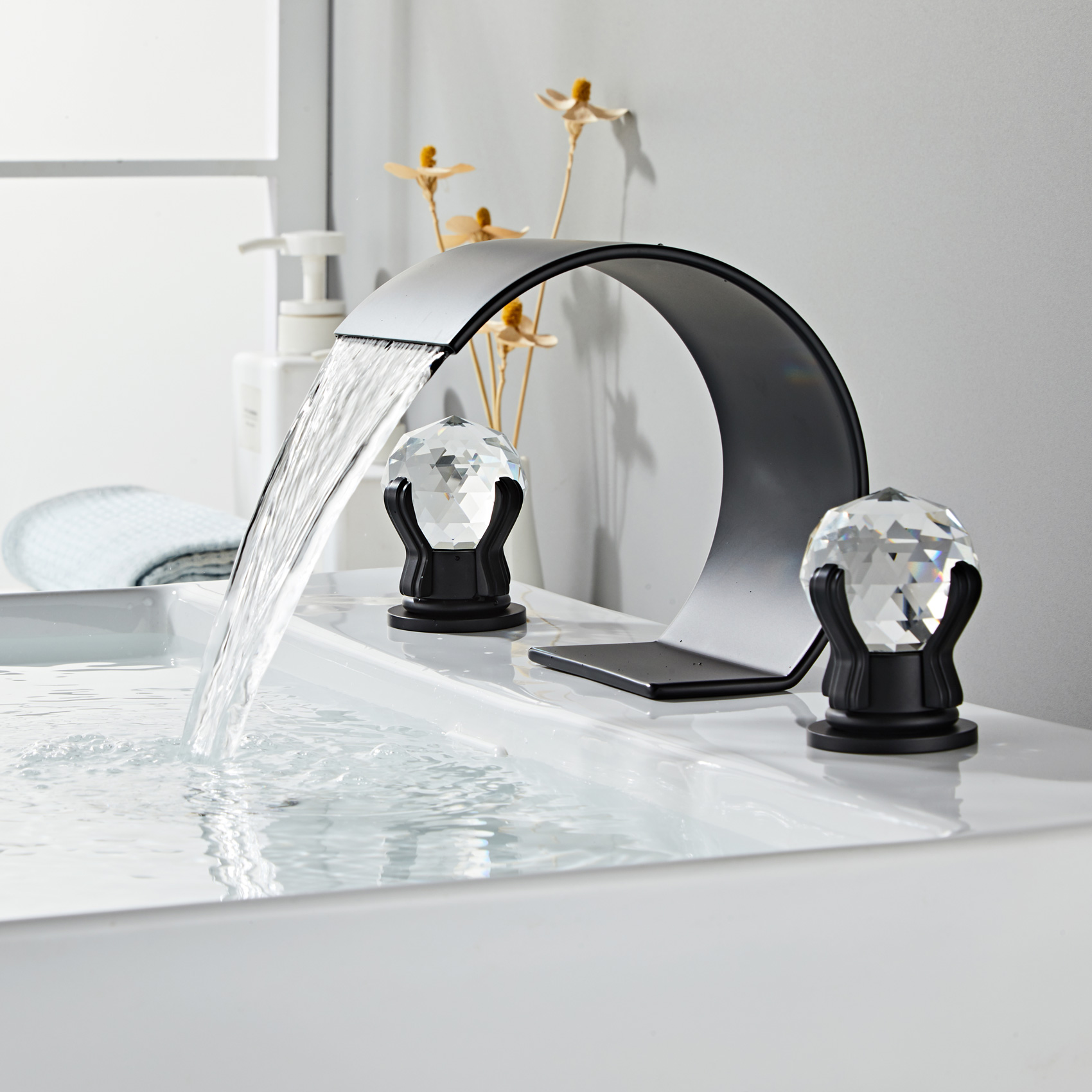 Wovier Widespread Faucet,Three Handle Two Hole Bathroom sink Faucet-W8429-3