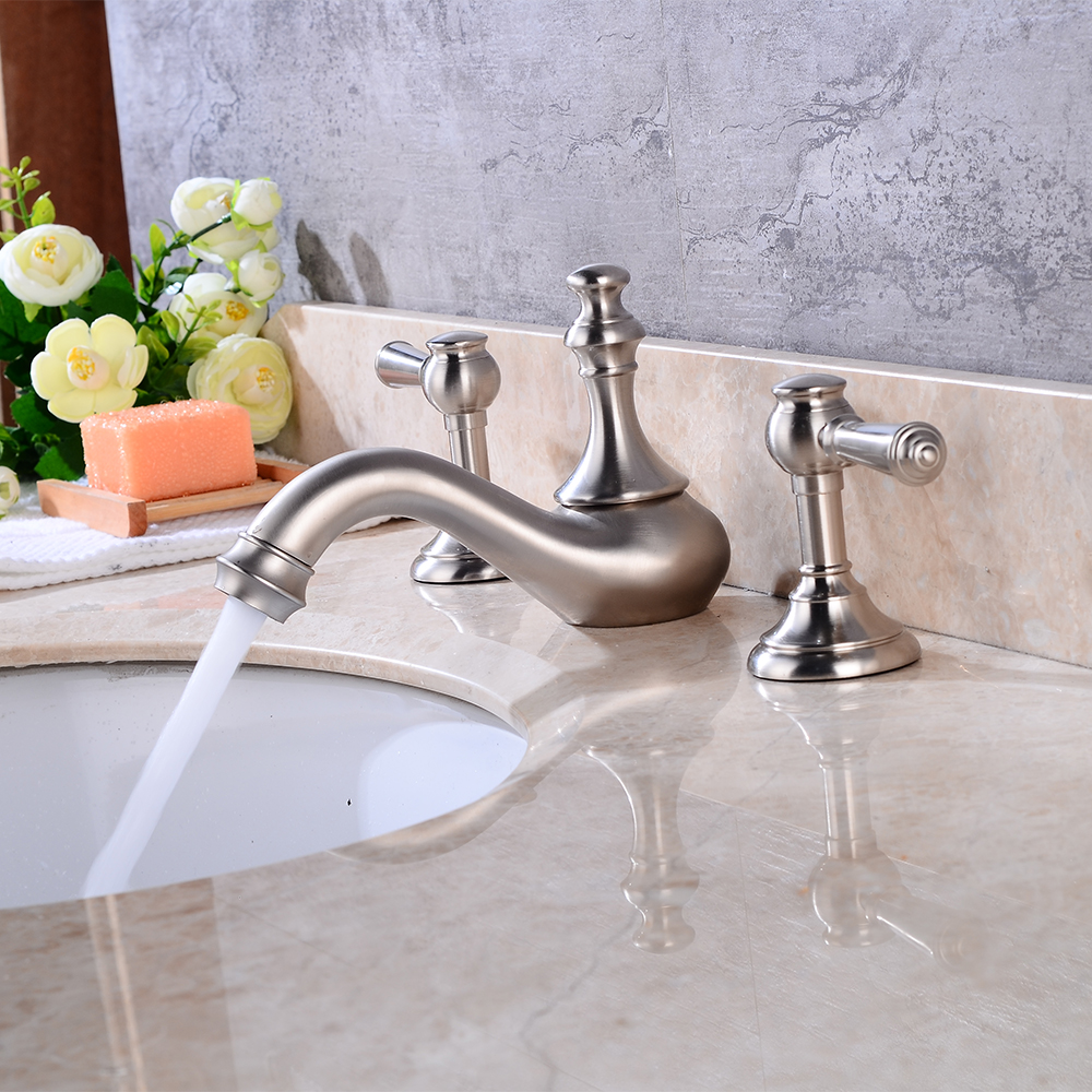 Wovier Widespread Faucet with Supply Hose,Three Handle Two Hole Bathroom Faucet 8405-3