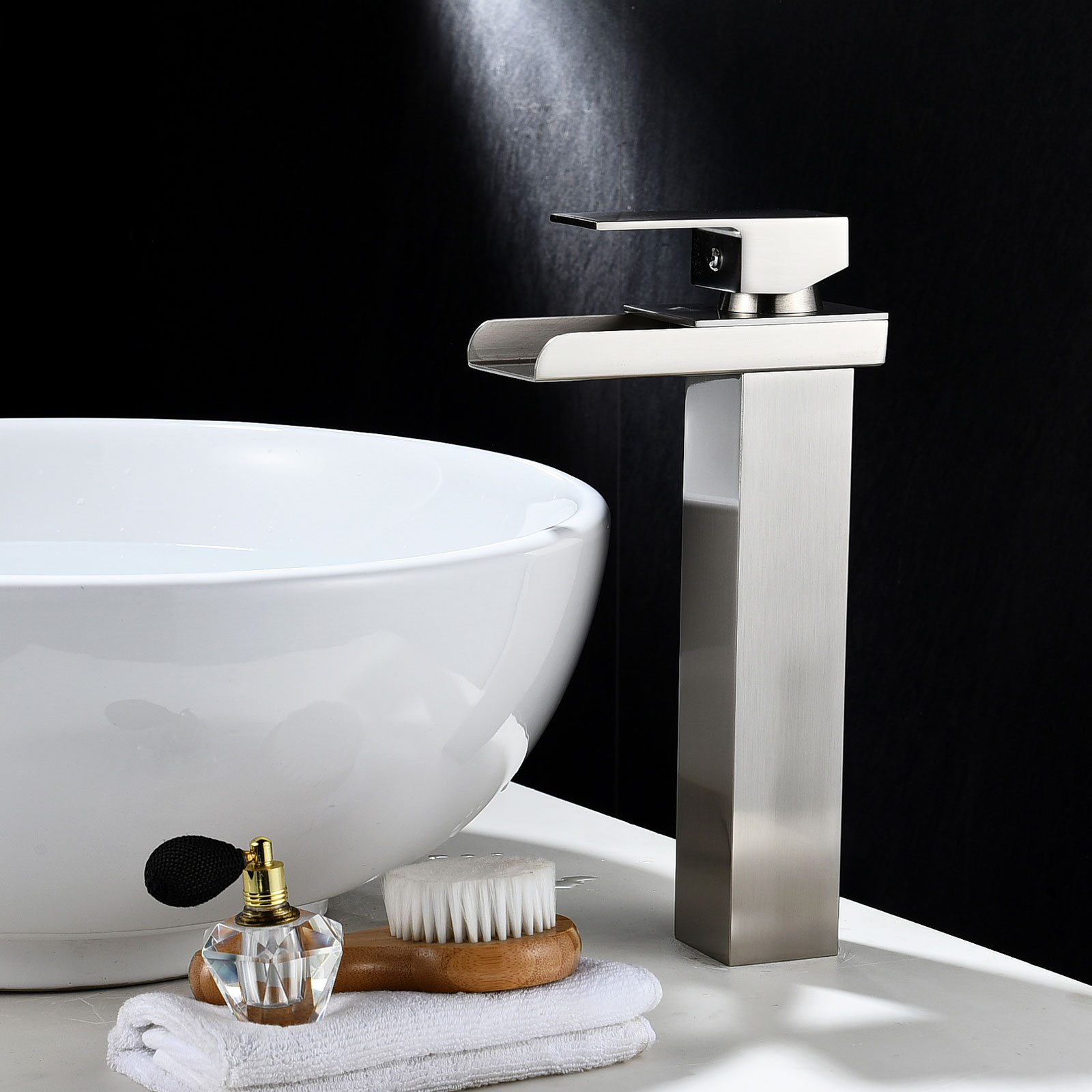 Wovier Waterfall Vessel Faucet, Single Handle Single Hole Bathroom Faucet - w8229-9