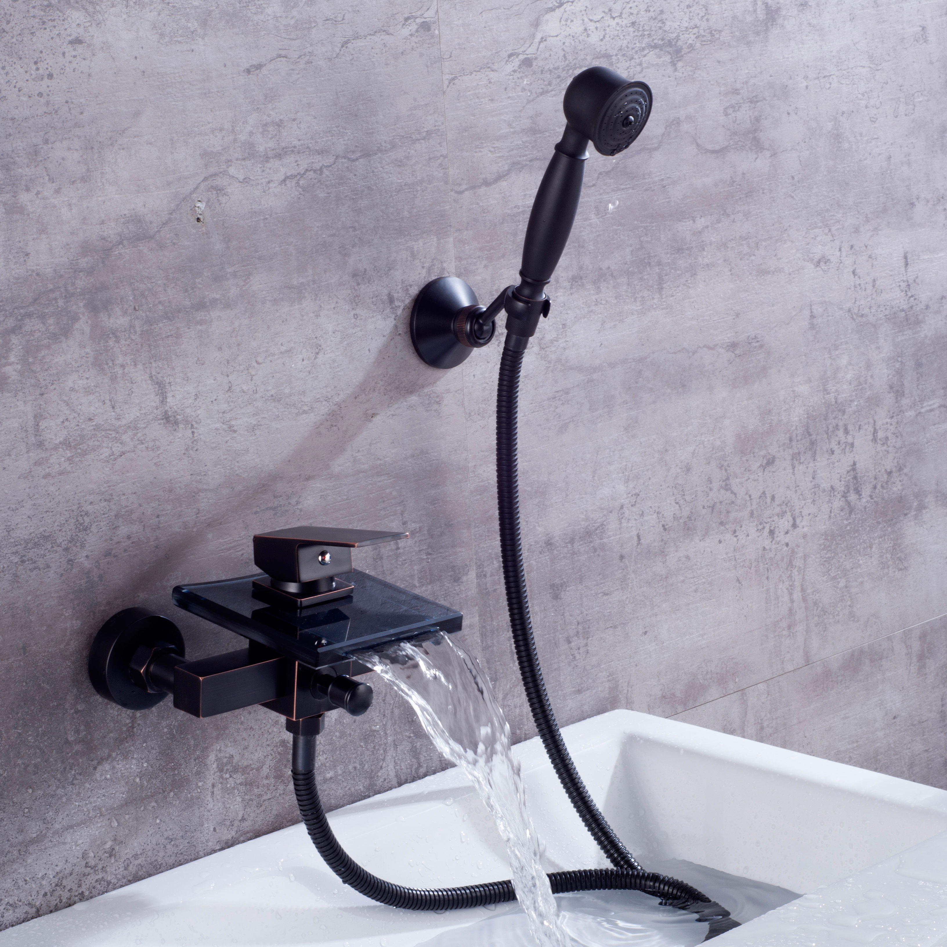 Wovier Waterfall Wall Mounted Waterfall Glass Tub Filler with Hand Shower W8803