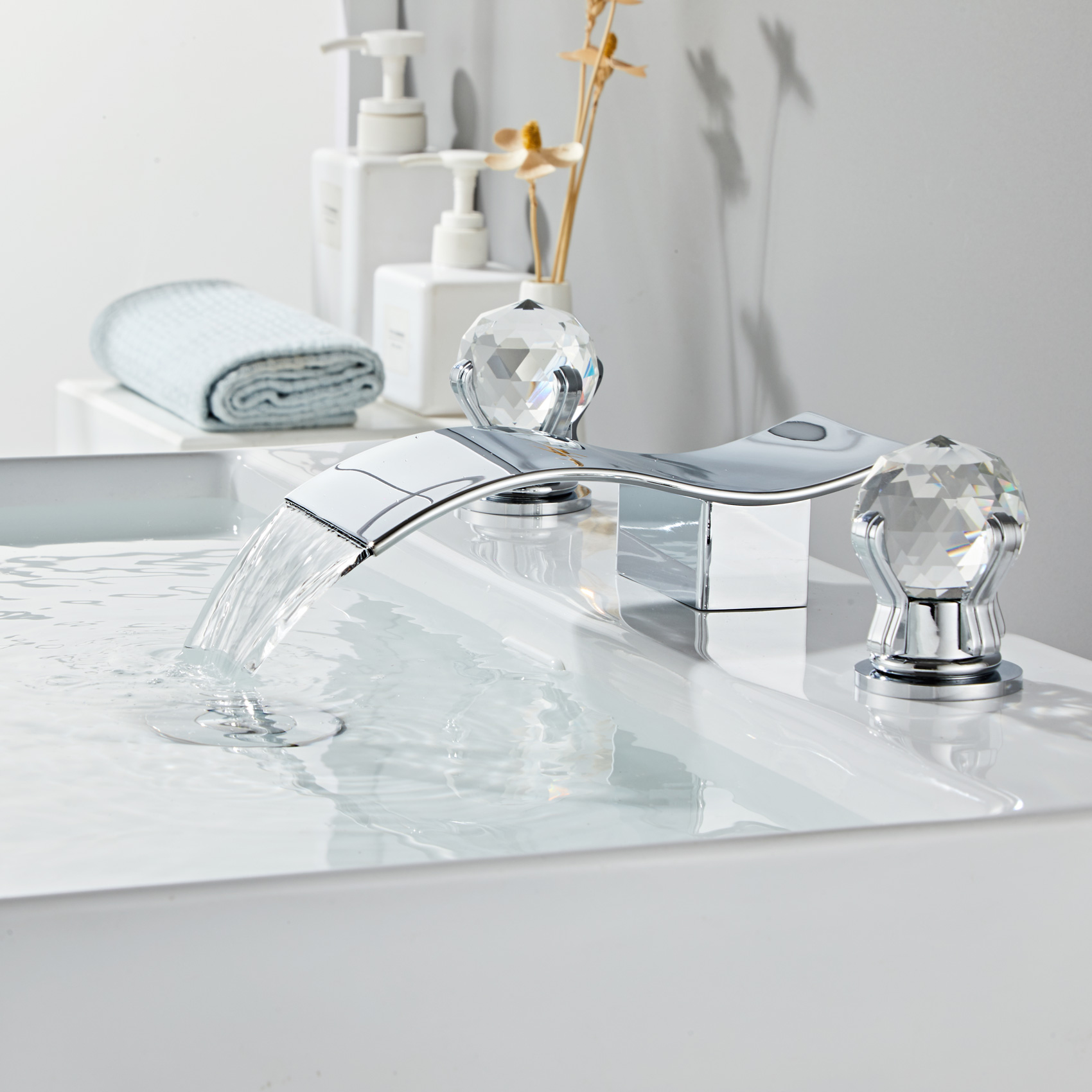 Wovier Widespread Faucet,Three Handle Two Hole Bathroom sink Faucet-W8434-01