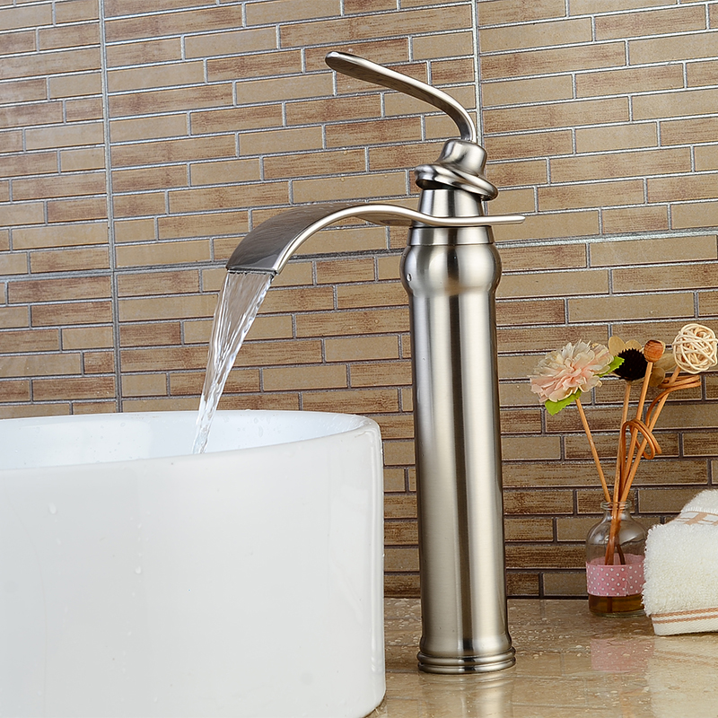 Wovier Waterfall Vessel Faucet with Supply Hose,Single Handle Single Hole Bathroom Faucet W8293