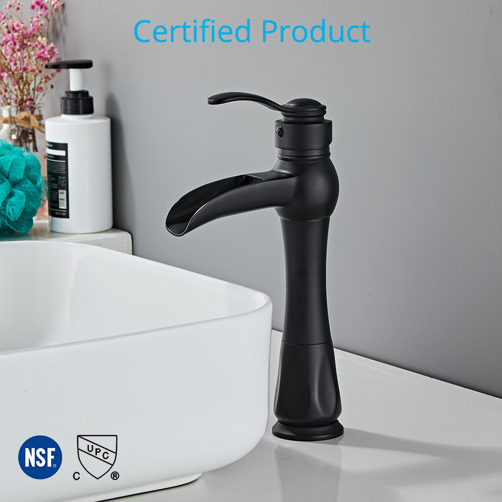 Wovier Waterfall Vessel Faucet with Supply Hose,Single Handle Single Hole Bathroom Faucet W8276-6