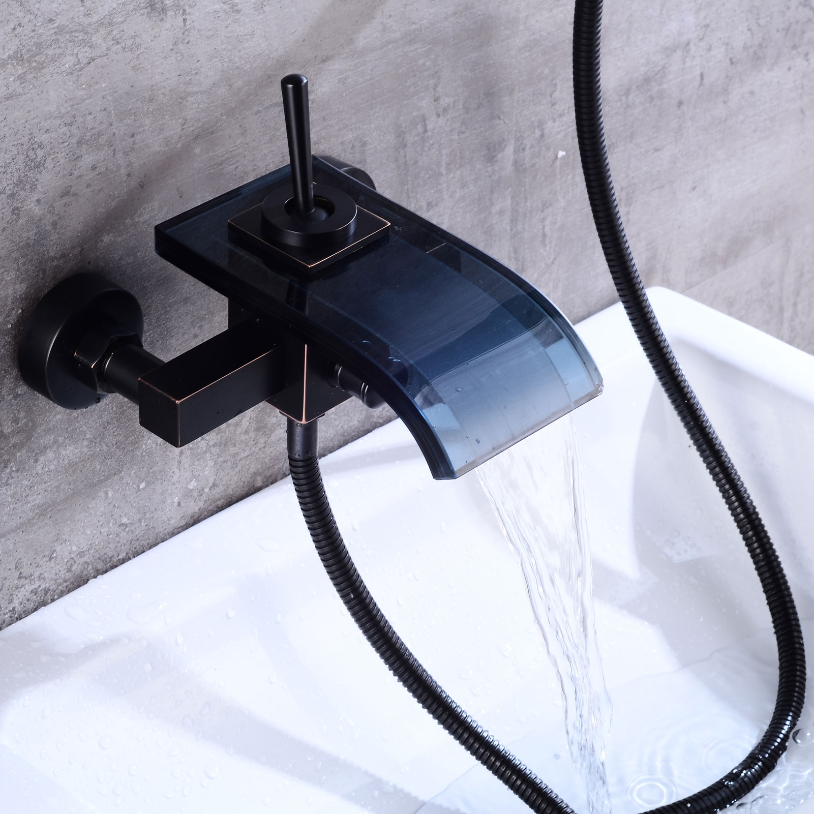 Wovier Waterfall Wall Mounted Waterfall Glass Tub Filler with Hand Shower W8708