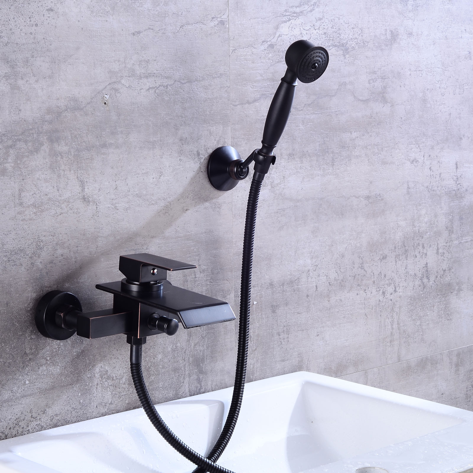 Wovier Waterfall Wall Mounted Waterfall Tub Filler with Hand Shower W8707