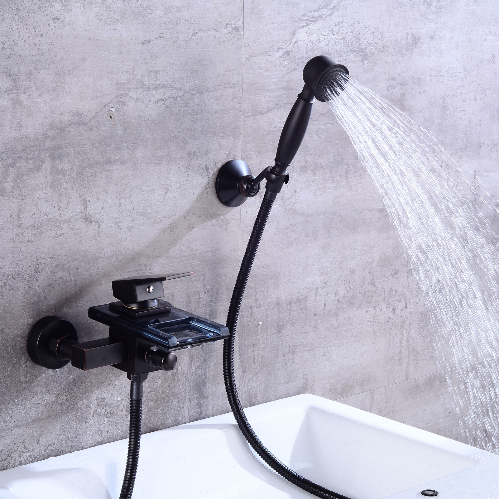 Wovier Waterfall Wall Mounted Waterfall Glass Tub Filler with Hand Shower W8709