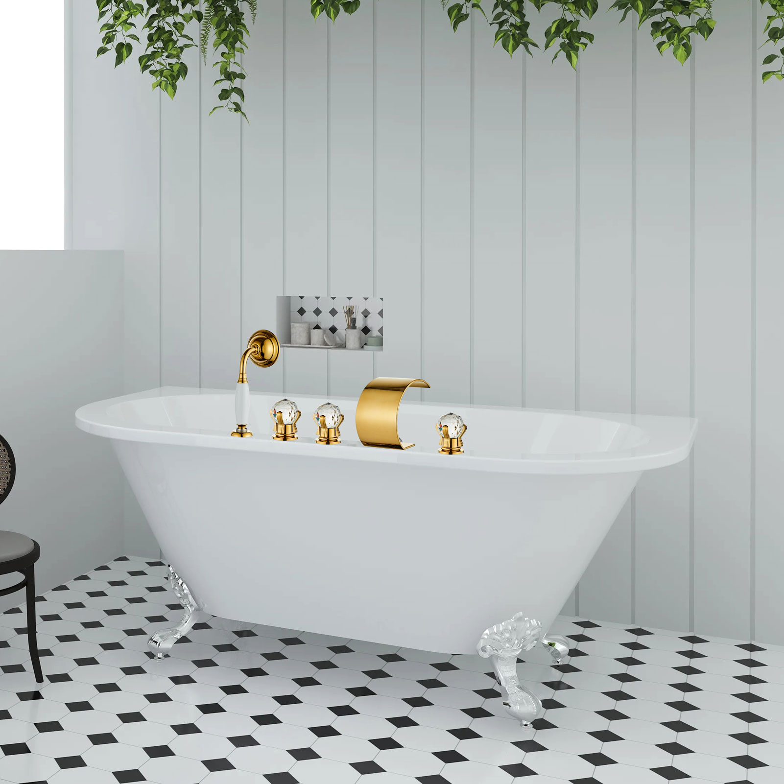 Wovier Bathtub Faucets Set,Three Handles Five Holes with Handheld Sprayer – W8733-2