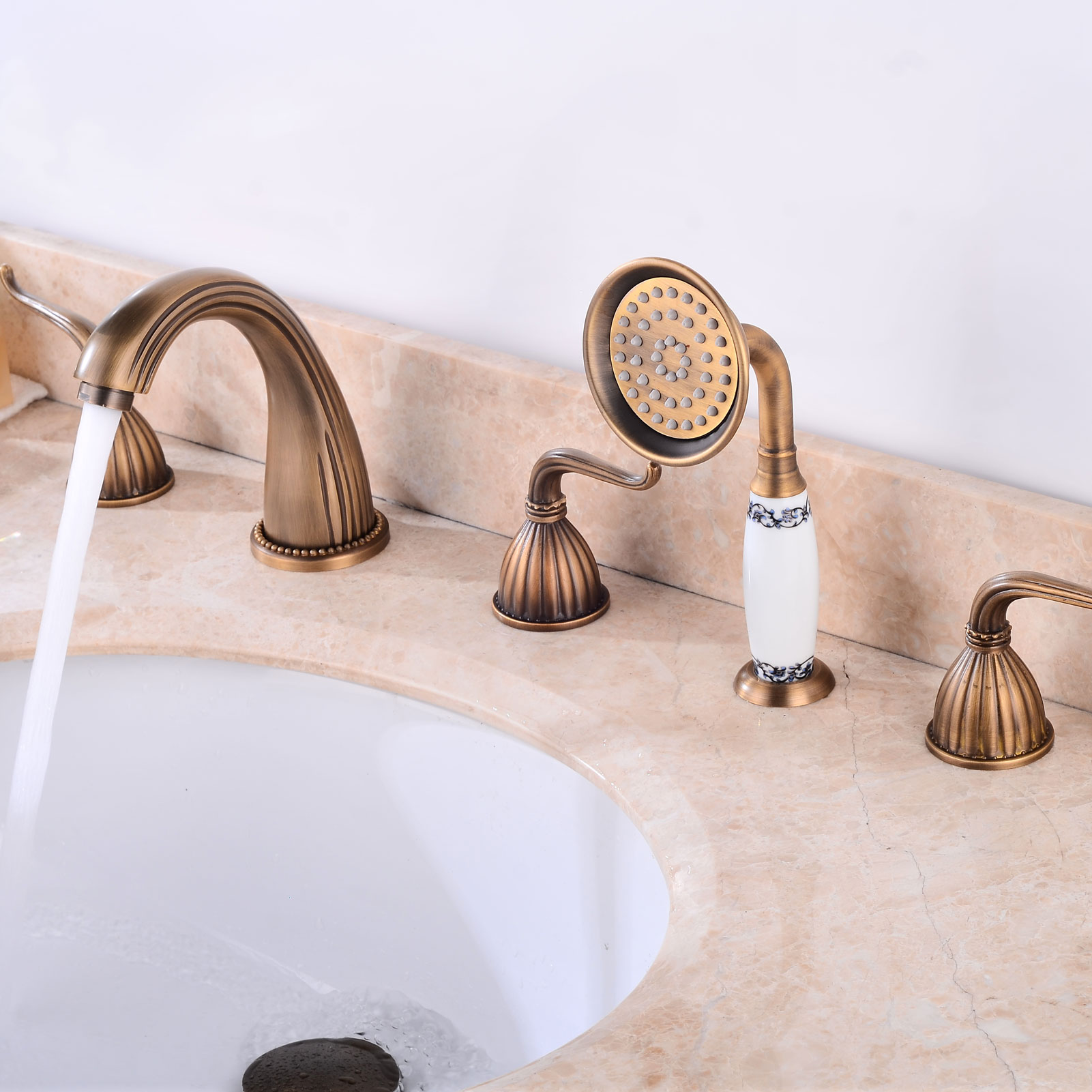 Wovier Bathtub Faucets Set,Three Handles Five Holes with Handheld Sprayer – W8771-9