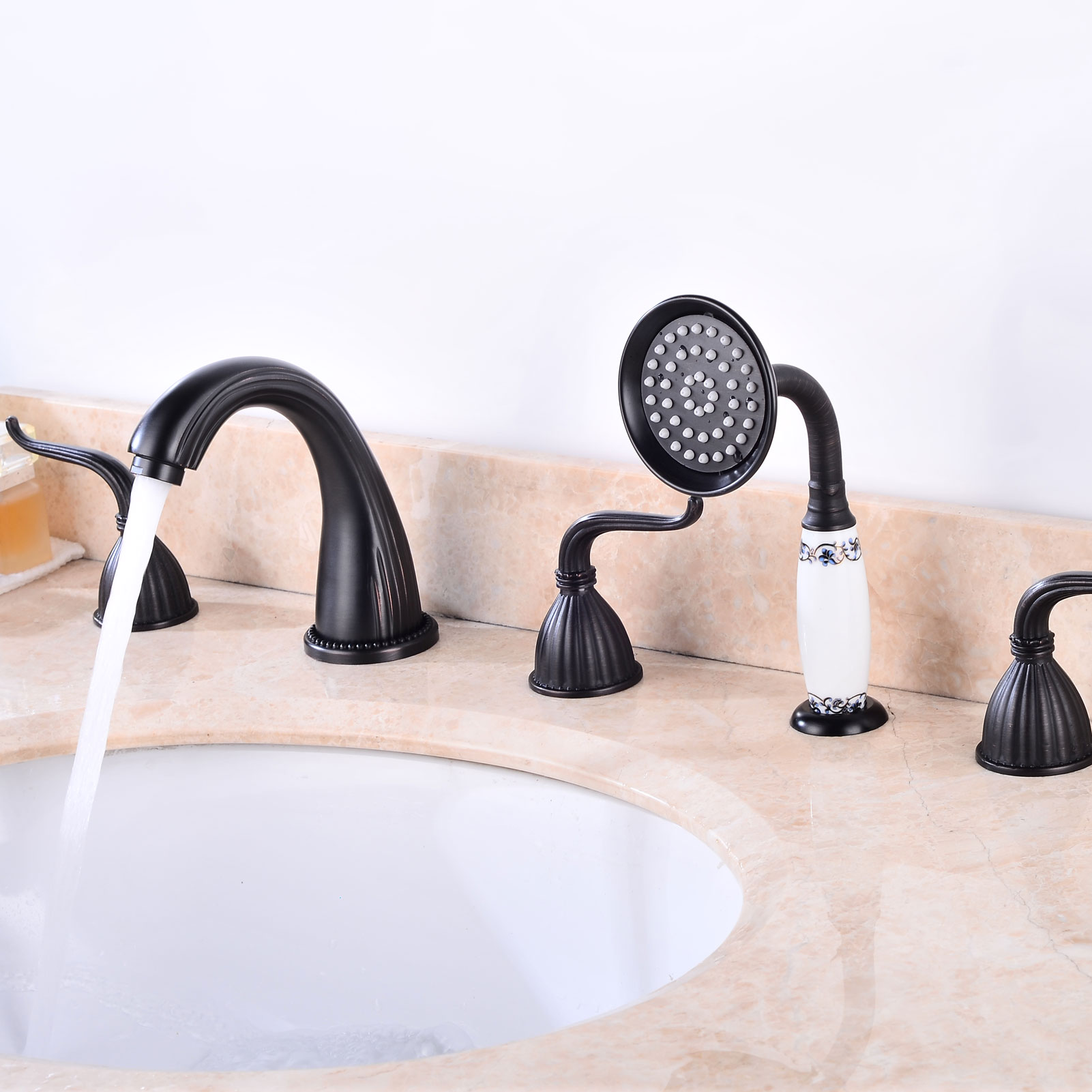 Wovier Bathtub Faucets Set,Three Handles Five Holes with Handheld Sprayer – W8771-3