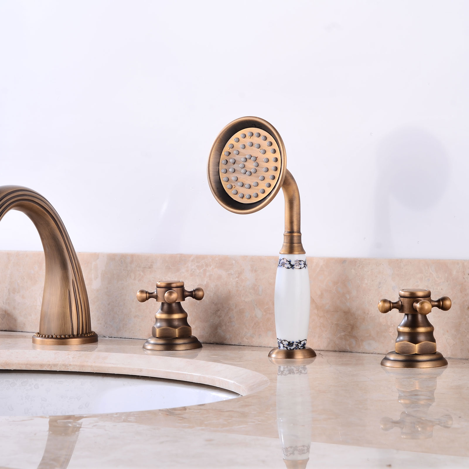 Wovier Bathtub Faucets Set,Three Handles Five Holes with Handheld Sprayer – W8772-12