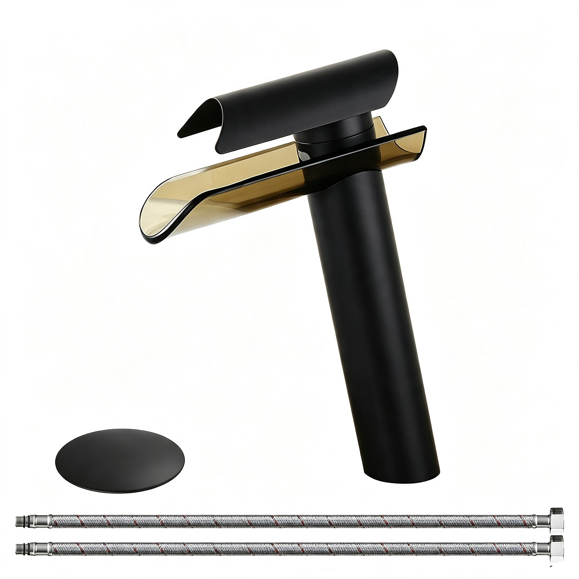Wovier Waterfall Vessel Faucet with Supply Hose,Single Handle Single Hole Glass Bathroom Faucet W8215