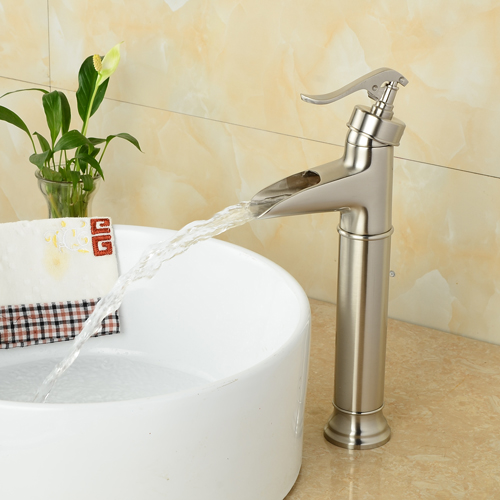 Wovier Waterfall Vessel Faucet with Supply Hose,Single Handle Single Hole Bathroom Faucet W8289-3