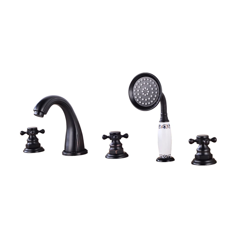 Wovier Bathtub Faucets Set,Three Handles Five Holes with Handheld Sprayer – W8772-1