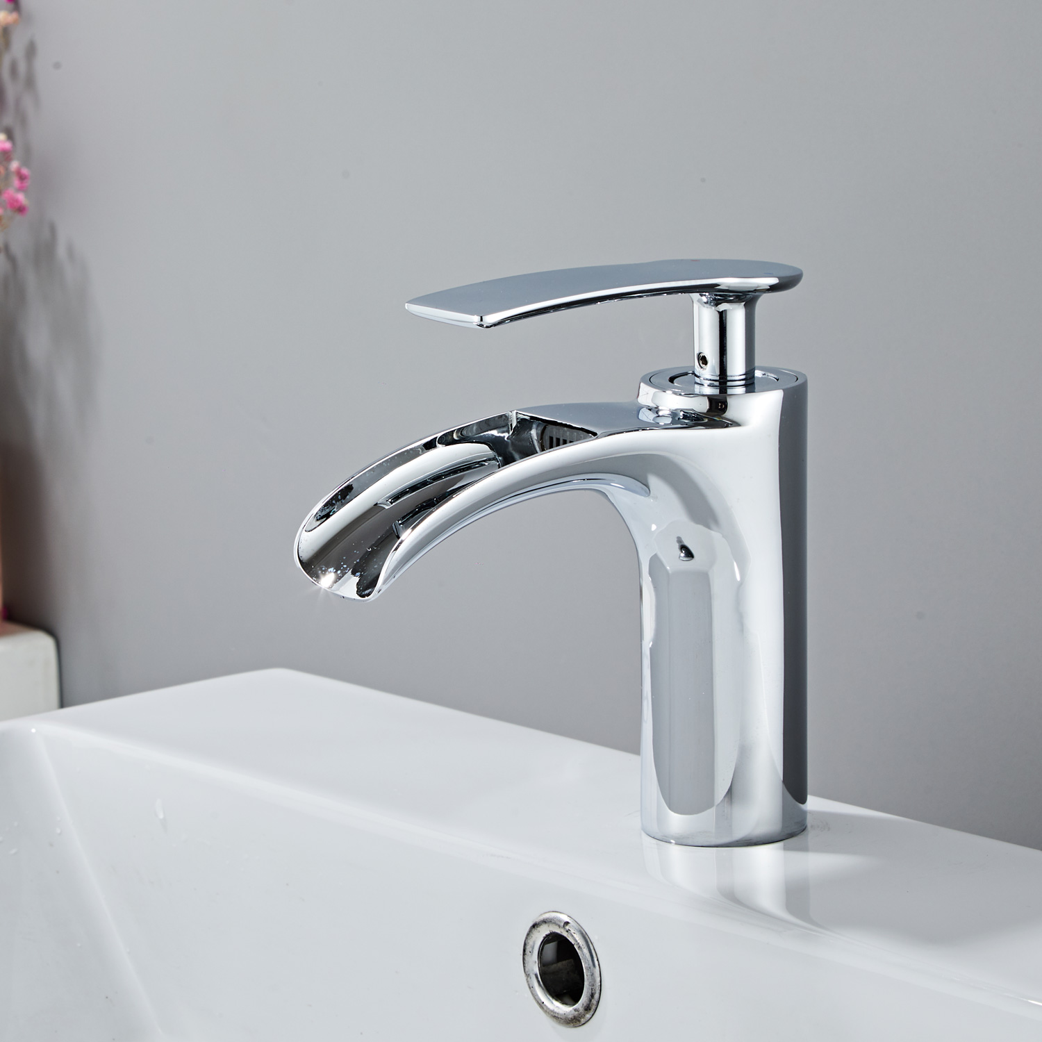 Wovier Waterfall Bathroom Sink Faucet,Single Handle Single Hole Faucet- W8252-17