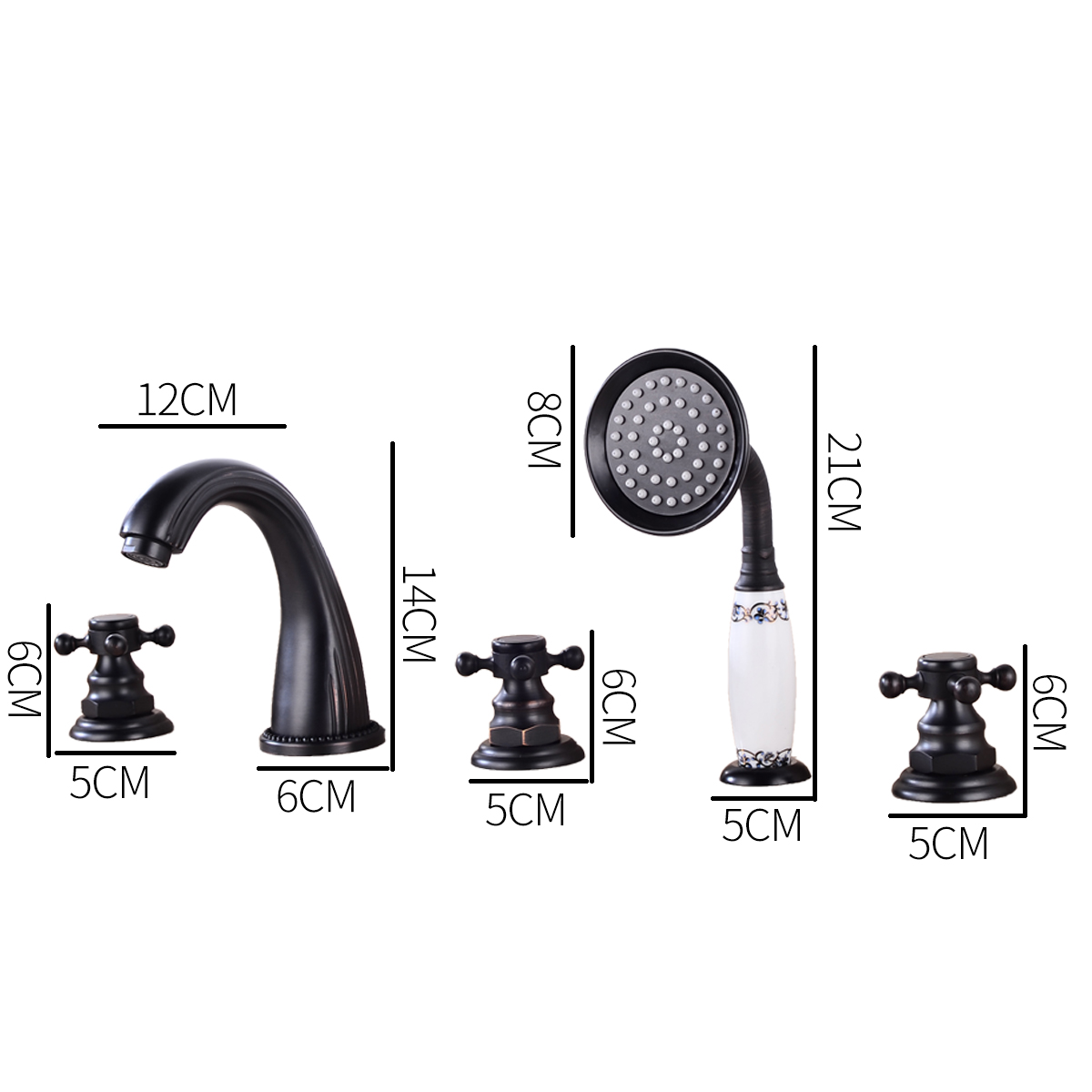 Wovier Bathtub Faucets Set,Three Handles Five Holes with Handheld Sprayer – W8772-2