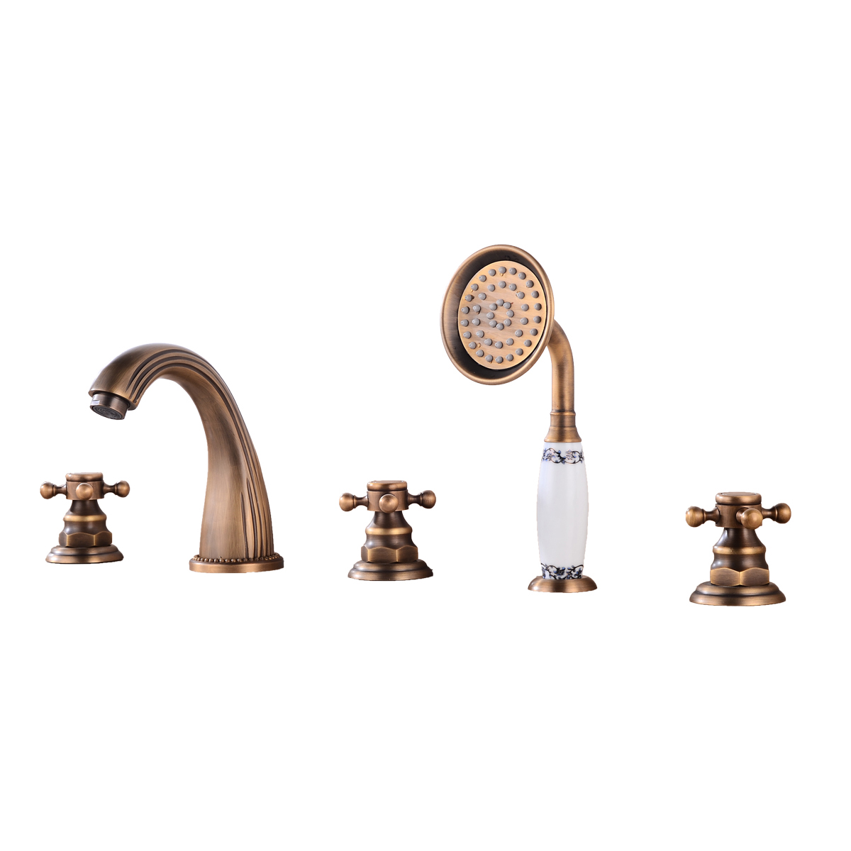 Wovier Bathtub Faucets Set,Three Handles Five Holes with Handheld Sprayer – W8772-8