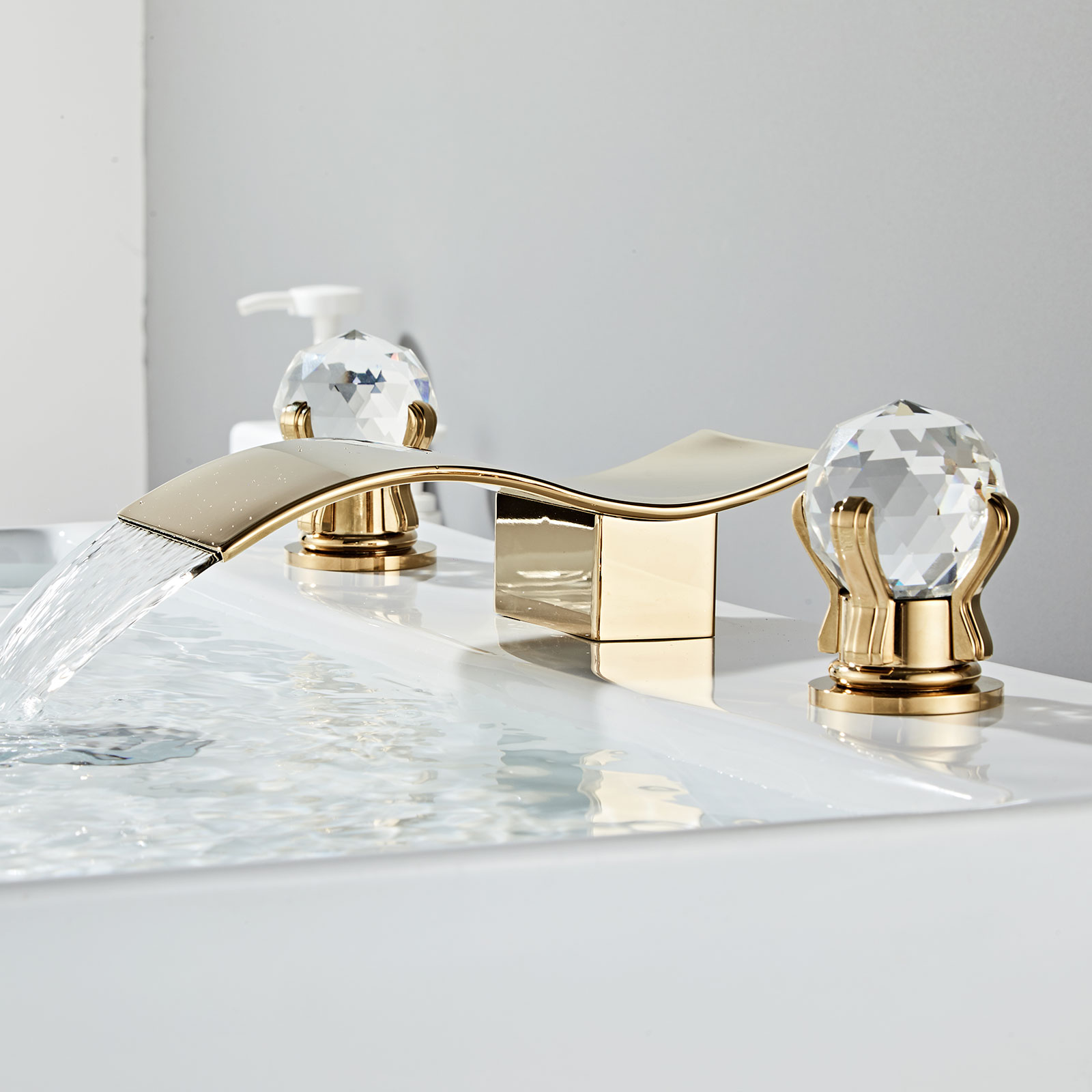 Wovier Widespread Faucet,Three Handle Two Hole Bathroom sink Faucet-W8434-16